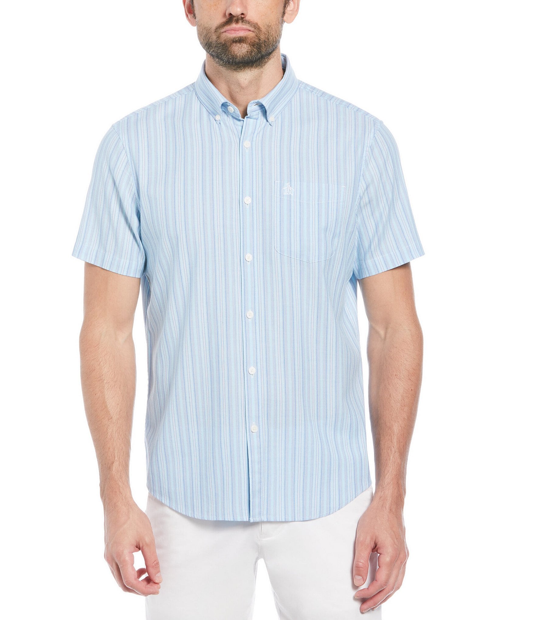 Original Penguin Vertical Stripe Short Sleeve Woven Shirt