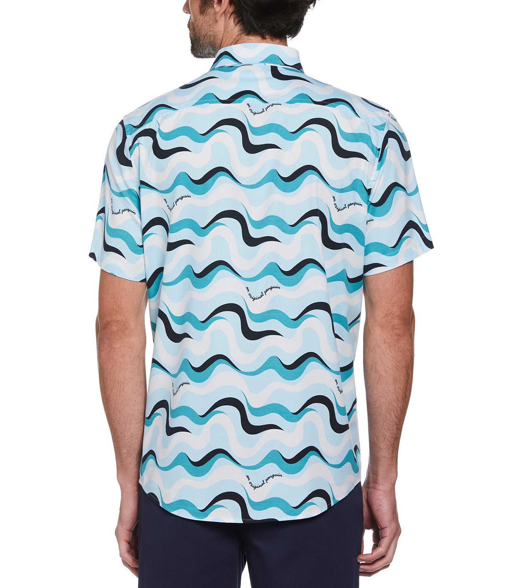 Original Penguin Wavy Print Short Sleeve Woven Button-Up Shirt