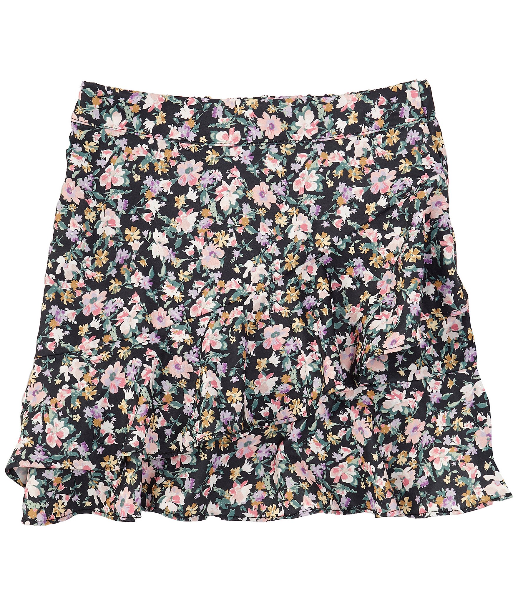 Black and white outlet floral ruffle skirt