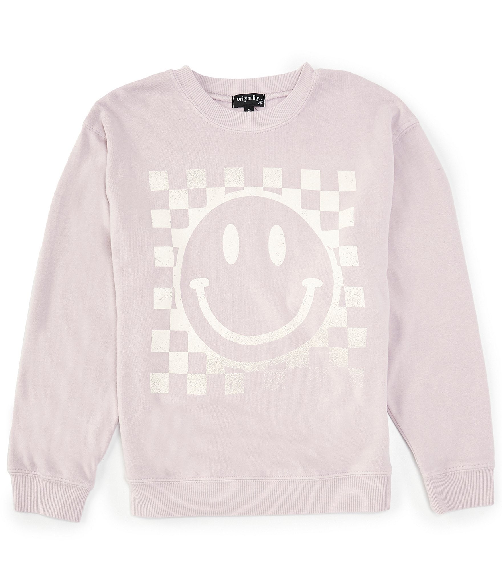 Originality Big Girls 7-16 Long Sleeve Checker Smiley Face Sweatshirt
