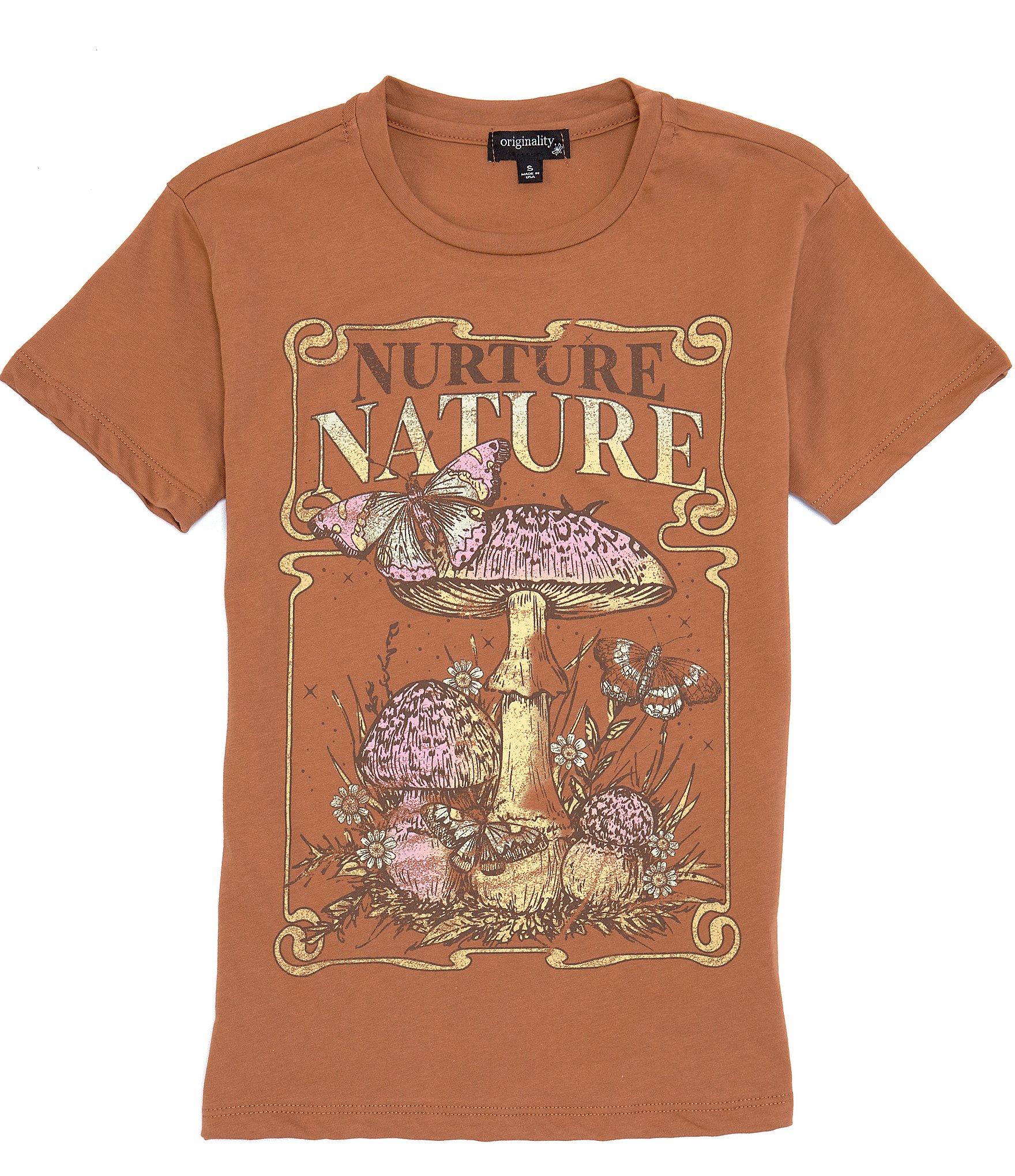 No Boundaries Mushroom Print Shirt Short Sleeve Juniors Nature
