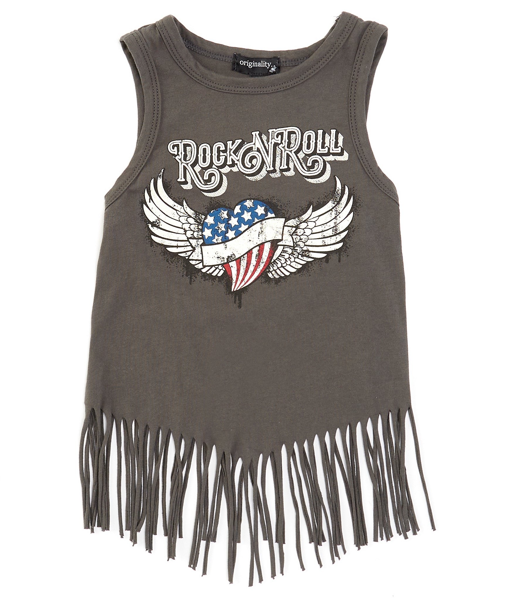 Originality Big Girls 7-16 Sleeveless Rock N Roll Fringed Tank Top