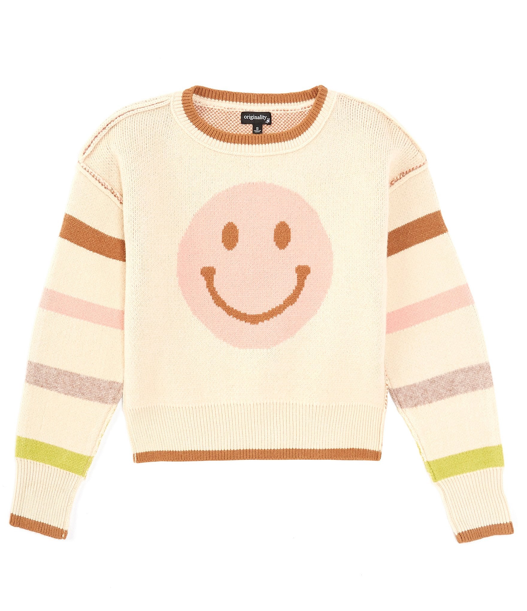 Originality Big Girls 7-16 Striped Long-Sleeve Smiley Sweater | Dillard's