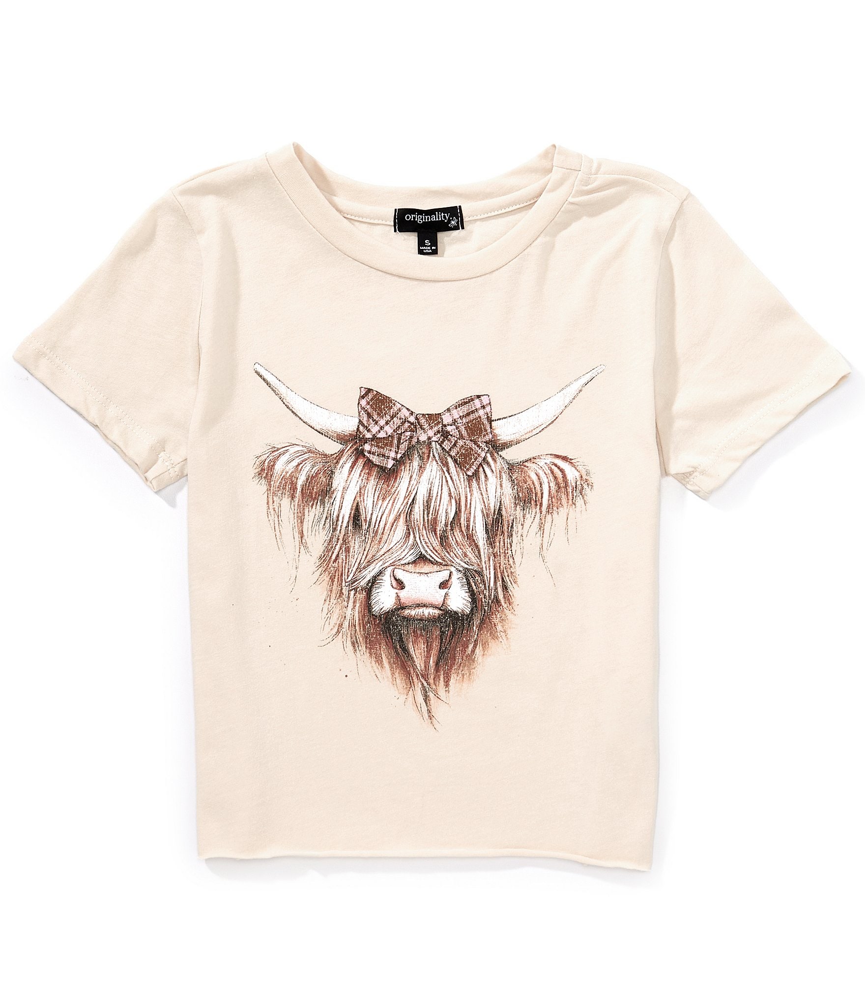 Originality Big Girls Highland Cow Face Cropped Graphic T-Shirt