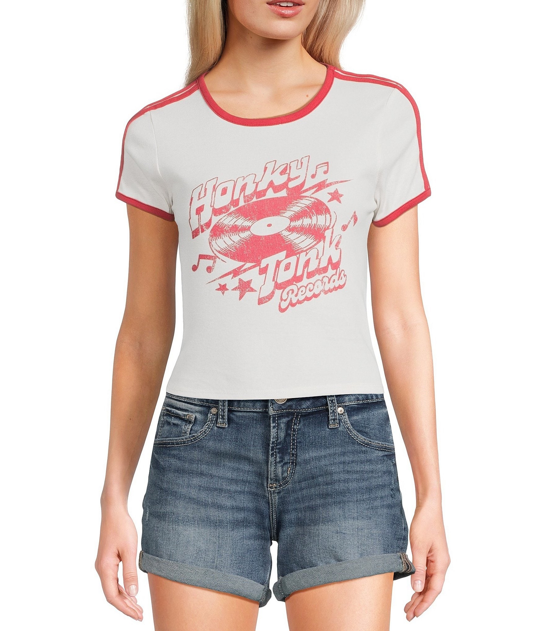 Originality #double;Honky Tonk#double; Contrast Trim Short-Sleeve T-Shirt