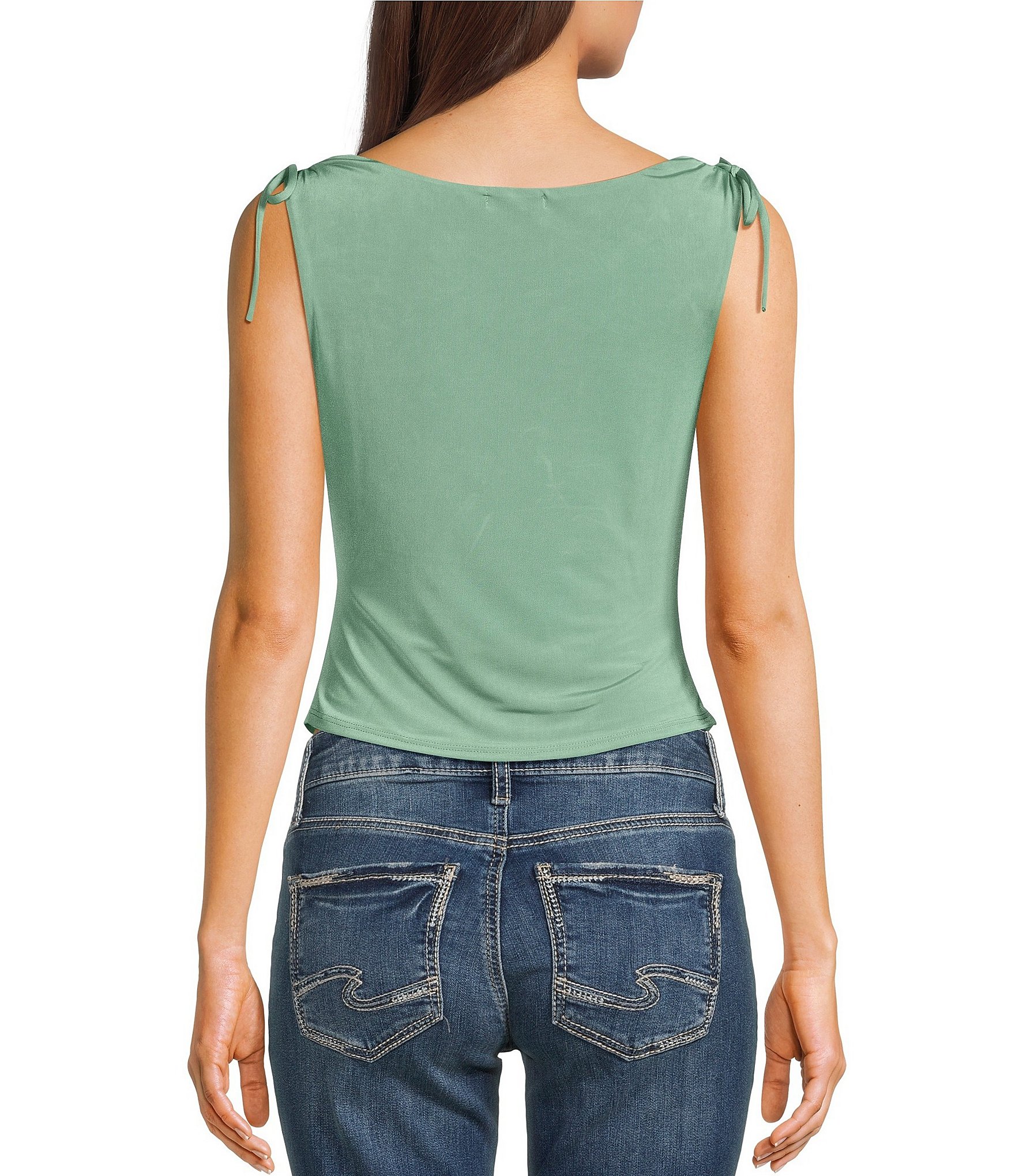 Originality Cowl Neck Tie Shoulder Top