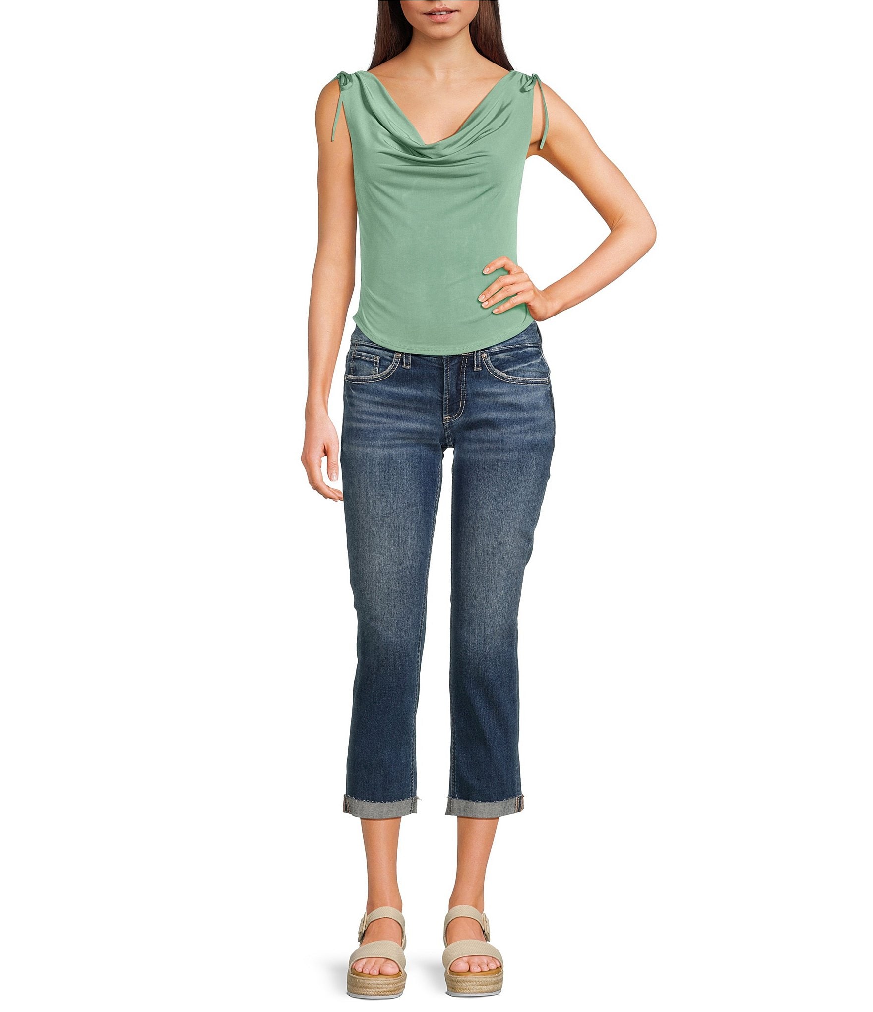 Originality Cowl Neck Tie Shoulder Top