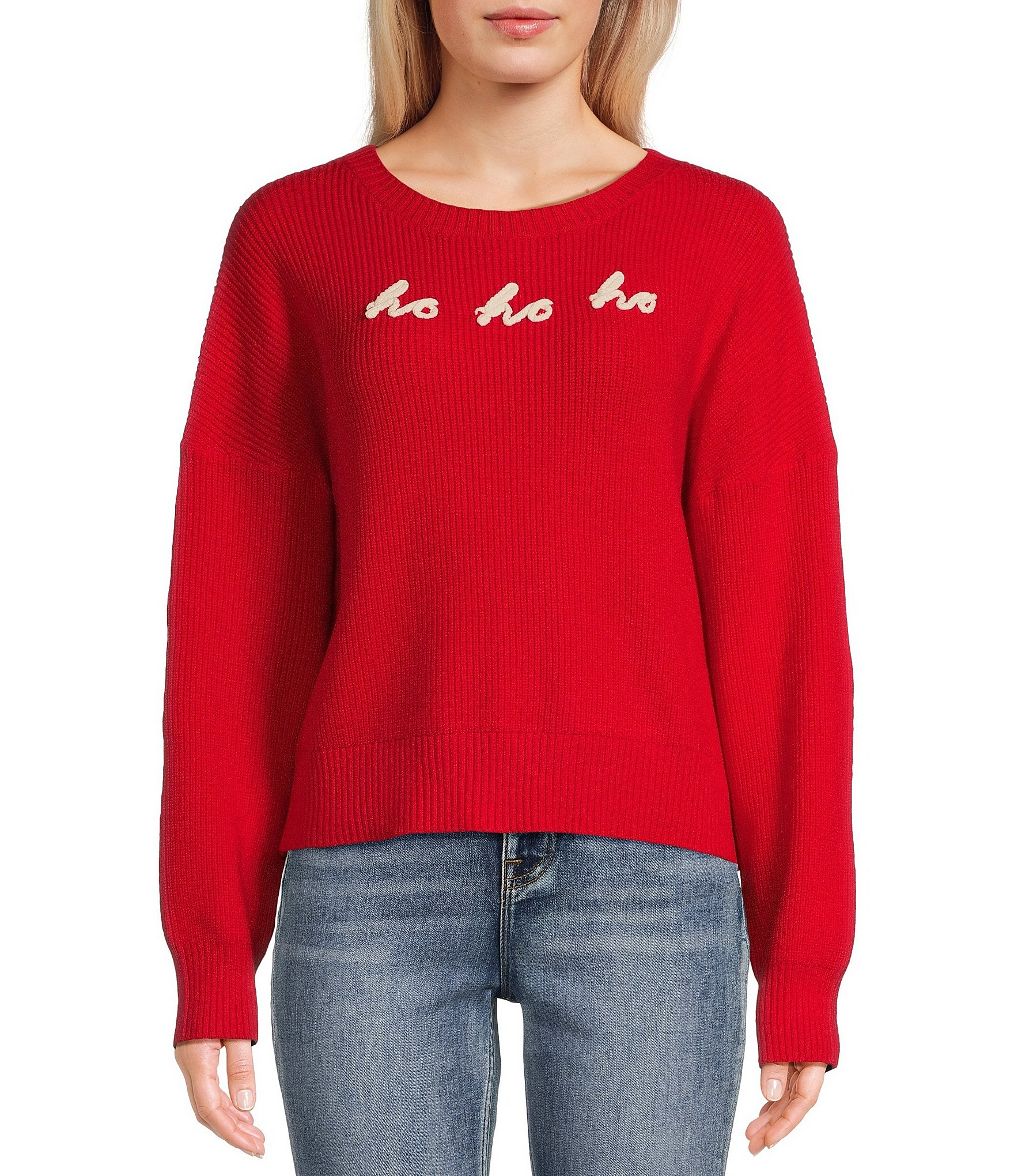 Originality Long Cuff Sleeve Drop Shoulder Ho Ho Ho Sweater | Dillard's