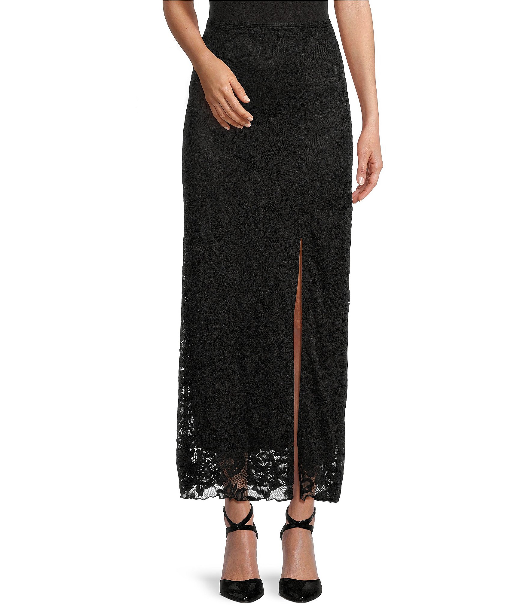 Originality Mid Rise Lace Front Slit Long Skirt | Dillard's