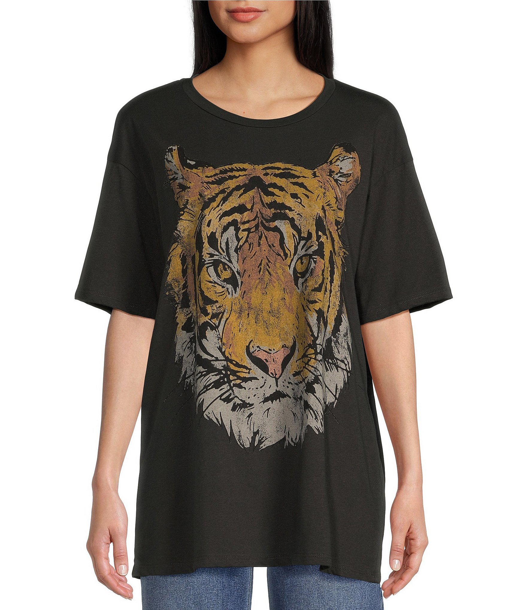 Originality Short Sleeve Oversized Tiger Graphic T-Shirt