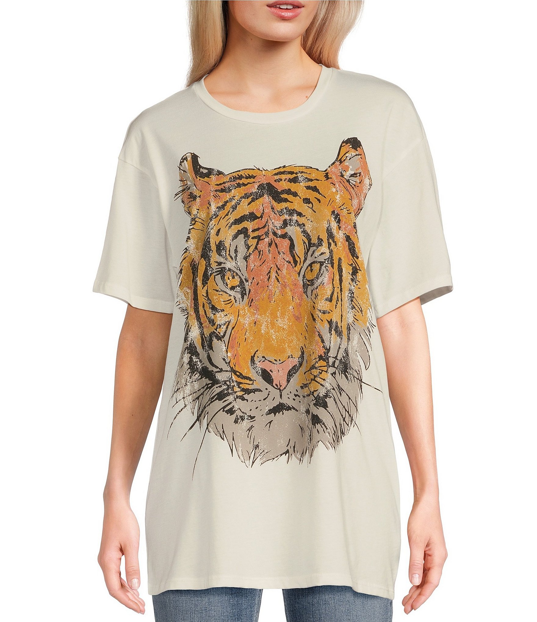 Originality Short Sleeve Oversized Tiger Graphic T-Shirt