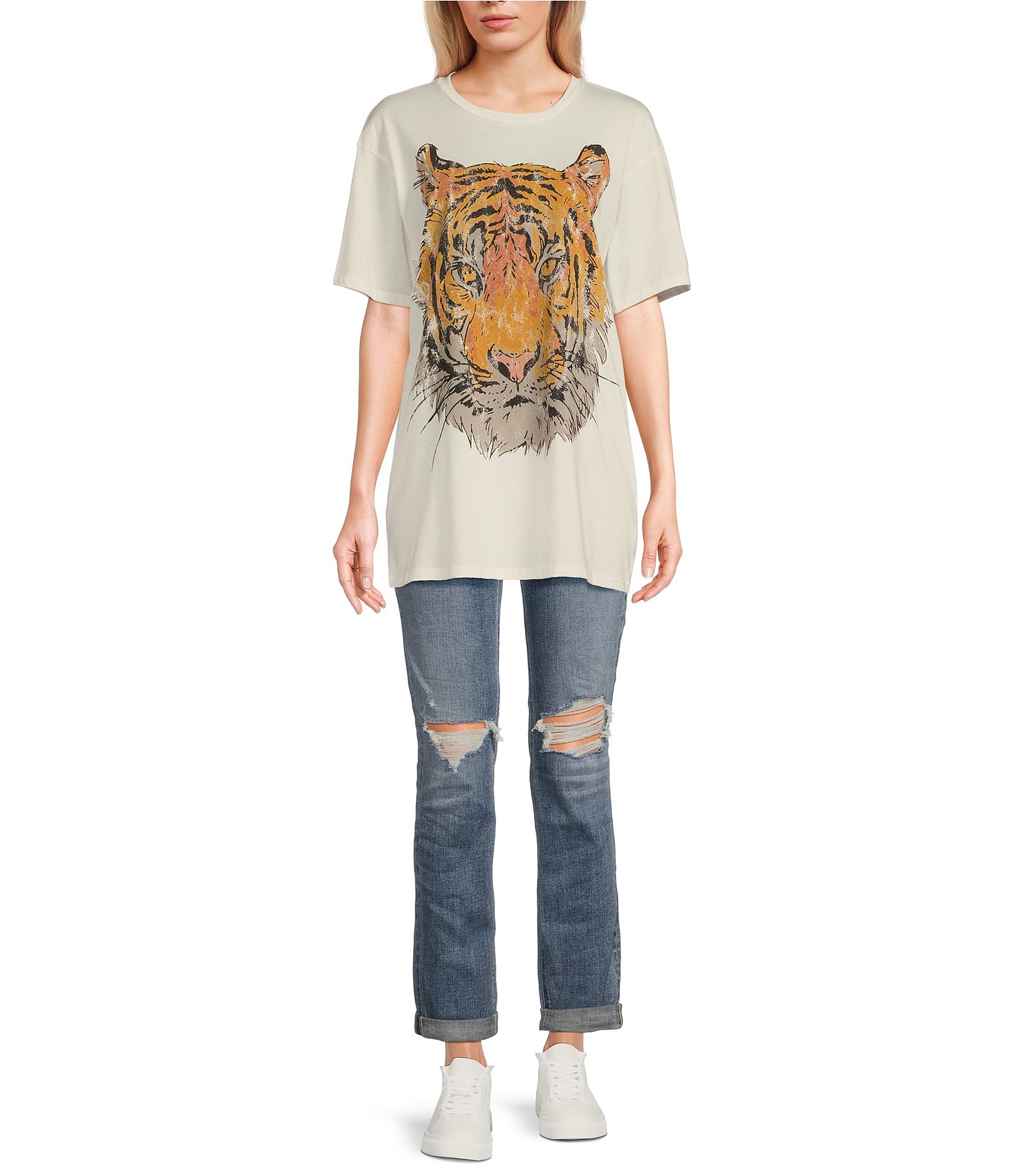 Originality Short Sleeve Oversized Tiger Graphic T-Shirt