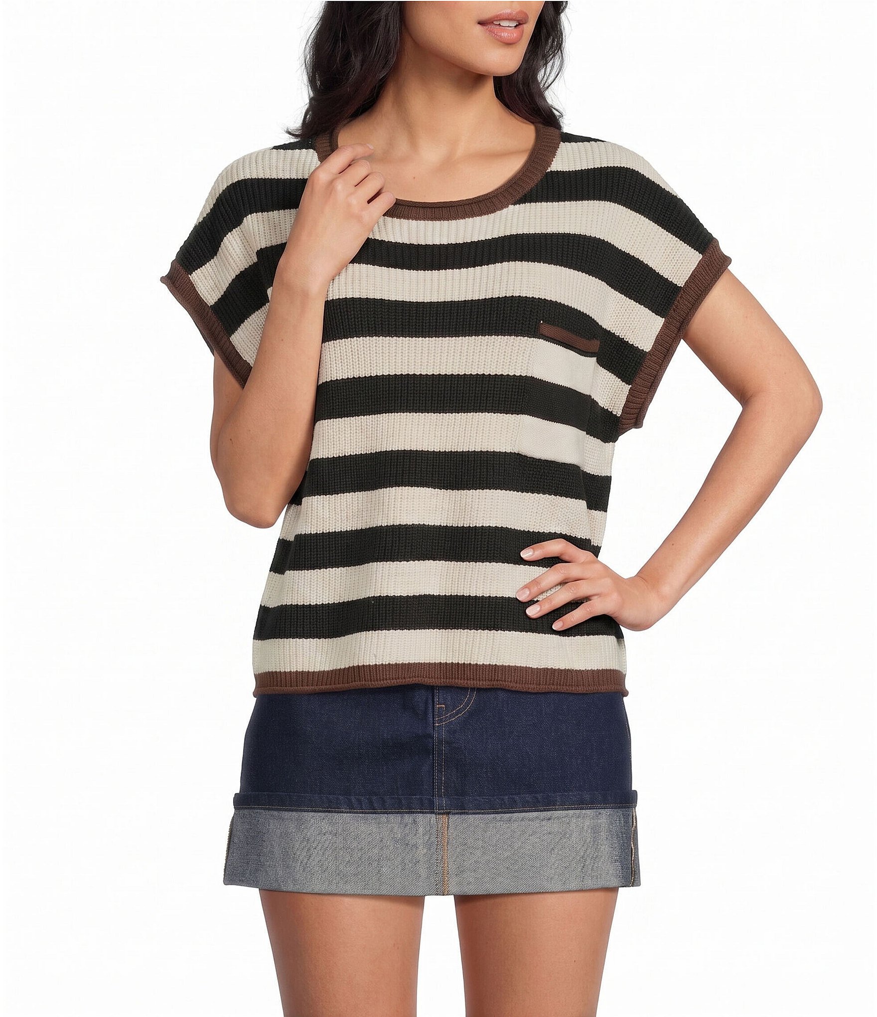 Originality Striped Boxy Pocket Knit Top