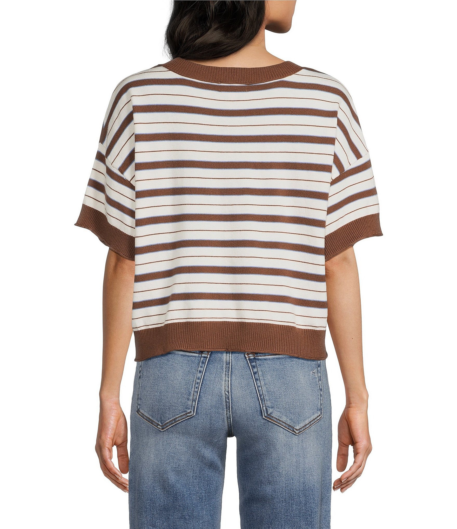 Originality Striped Short Sleeve Sweater