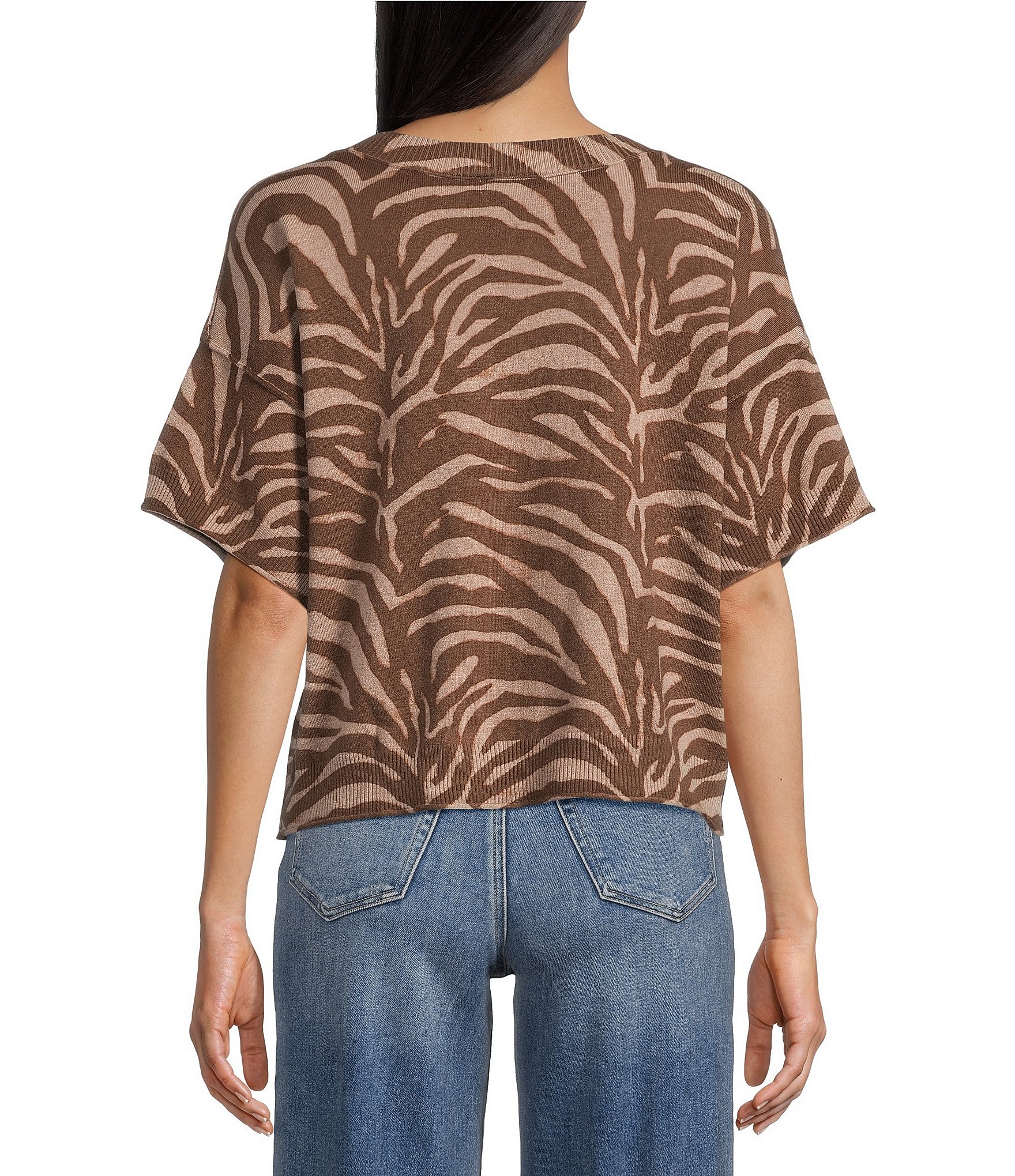 Originality Zebra Stripe Short Sleeve Sweater