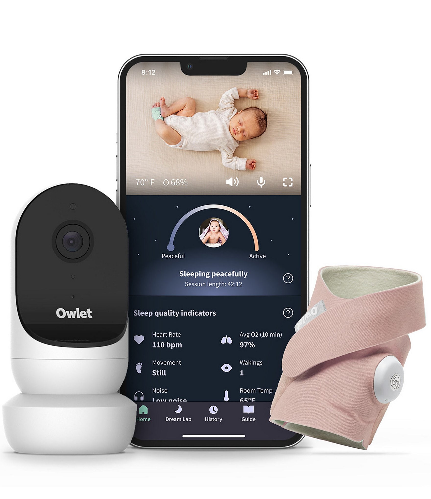 Owlet Dream Duo Sock With Owlet Cam 2 Baby Monitor