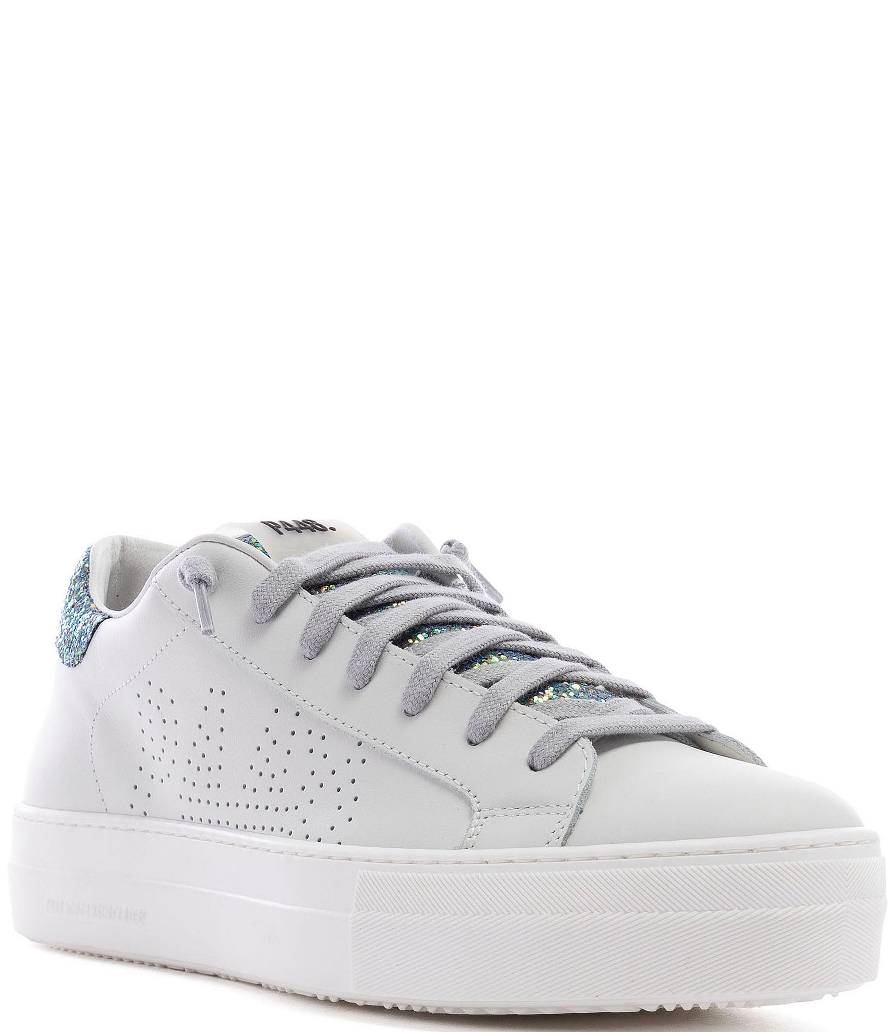 P448 Thea Leather Glitter Lace-Up Sneakers