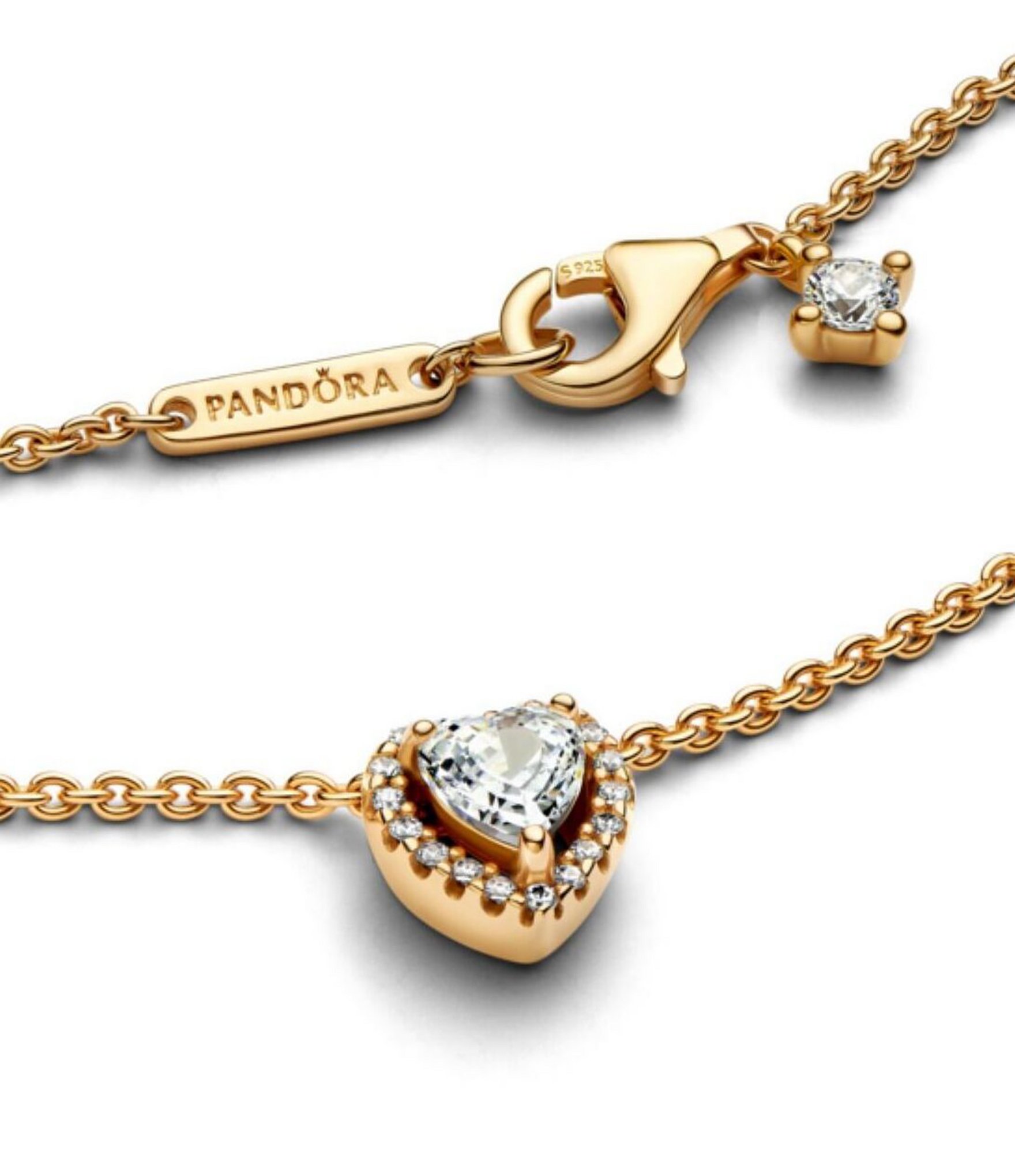 Pandora Elevated CZ Gold Heart Short Pendant Necklace