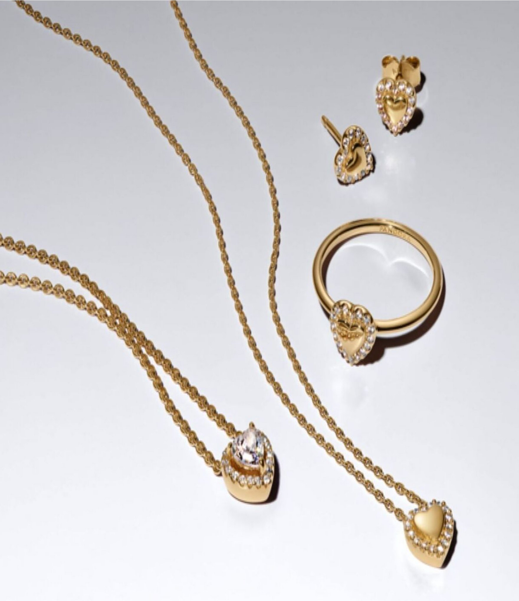Pandora Elevated CZ Gold Heart Short Pendant Necklace