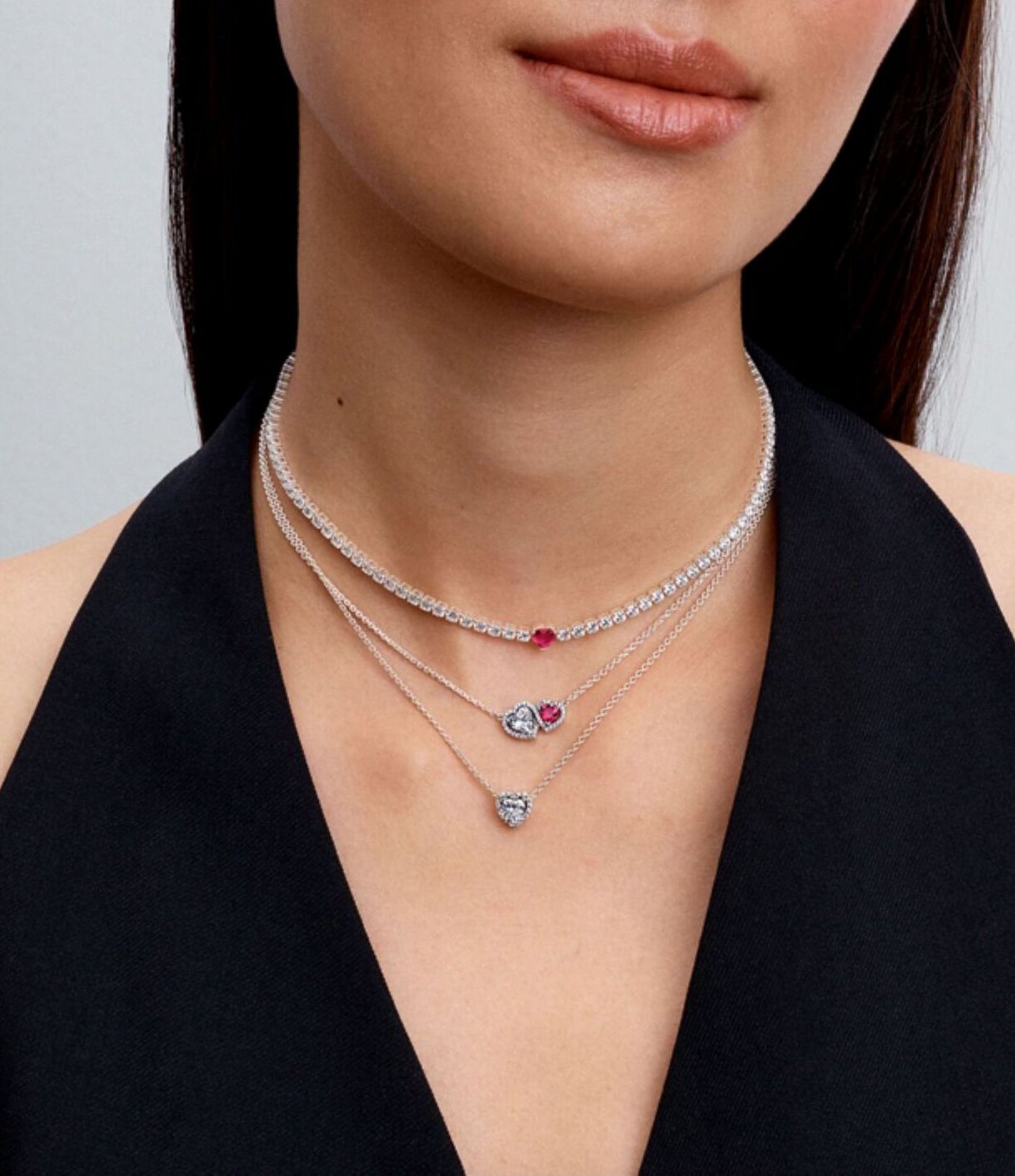 Pandora Elevated CZ Sterling Silver Heart Short Pendant Necklace