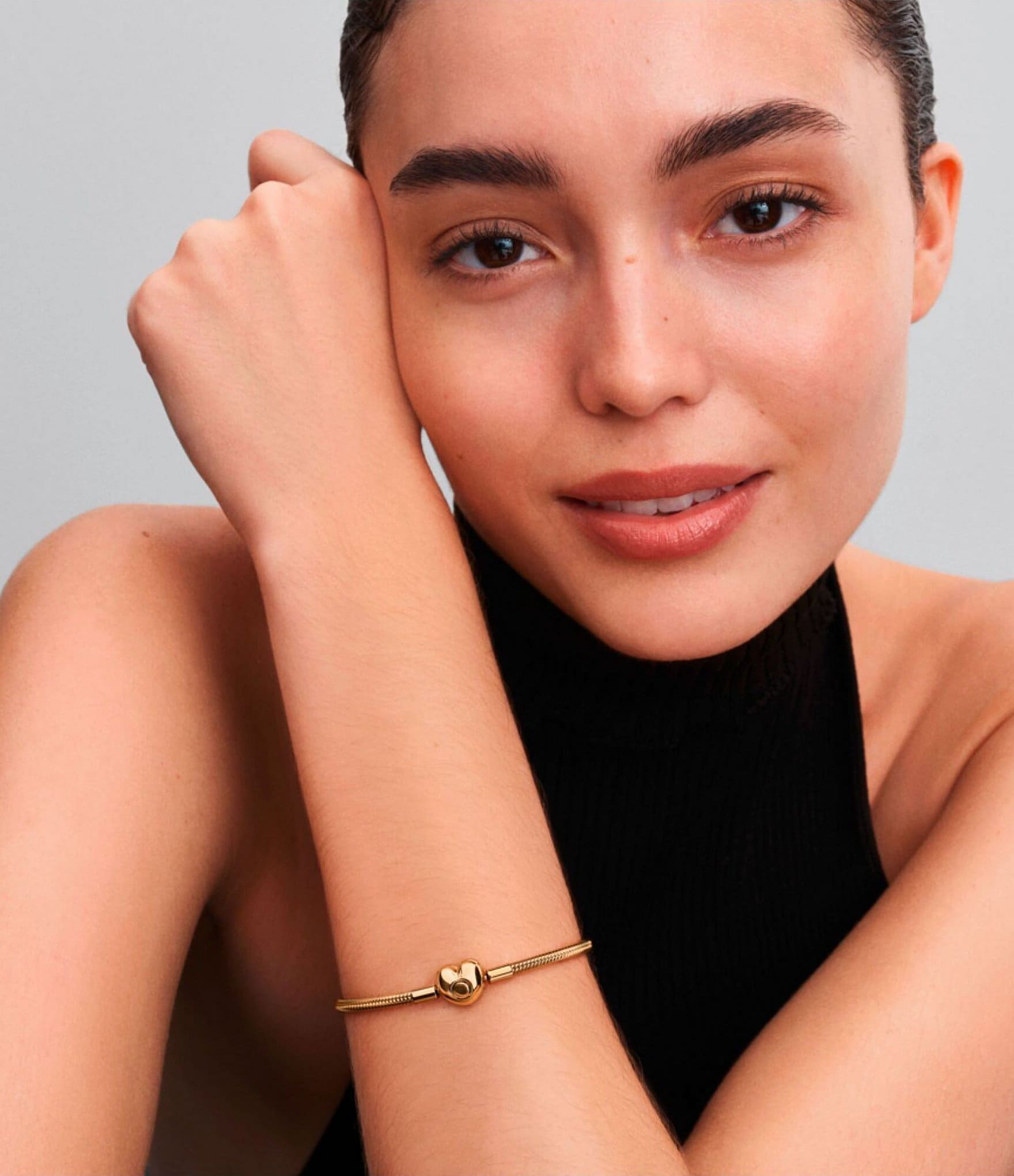 Pandora Gold Heart Snake Charm Bracelet