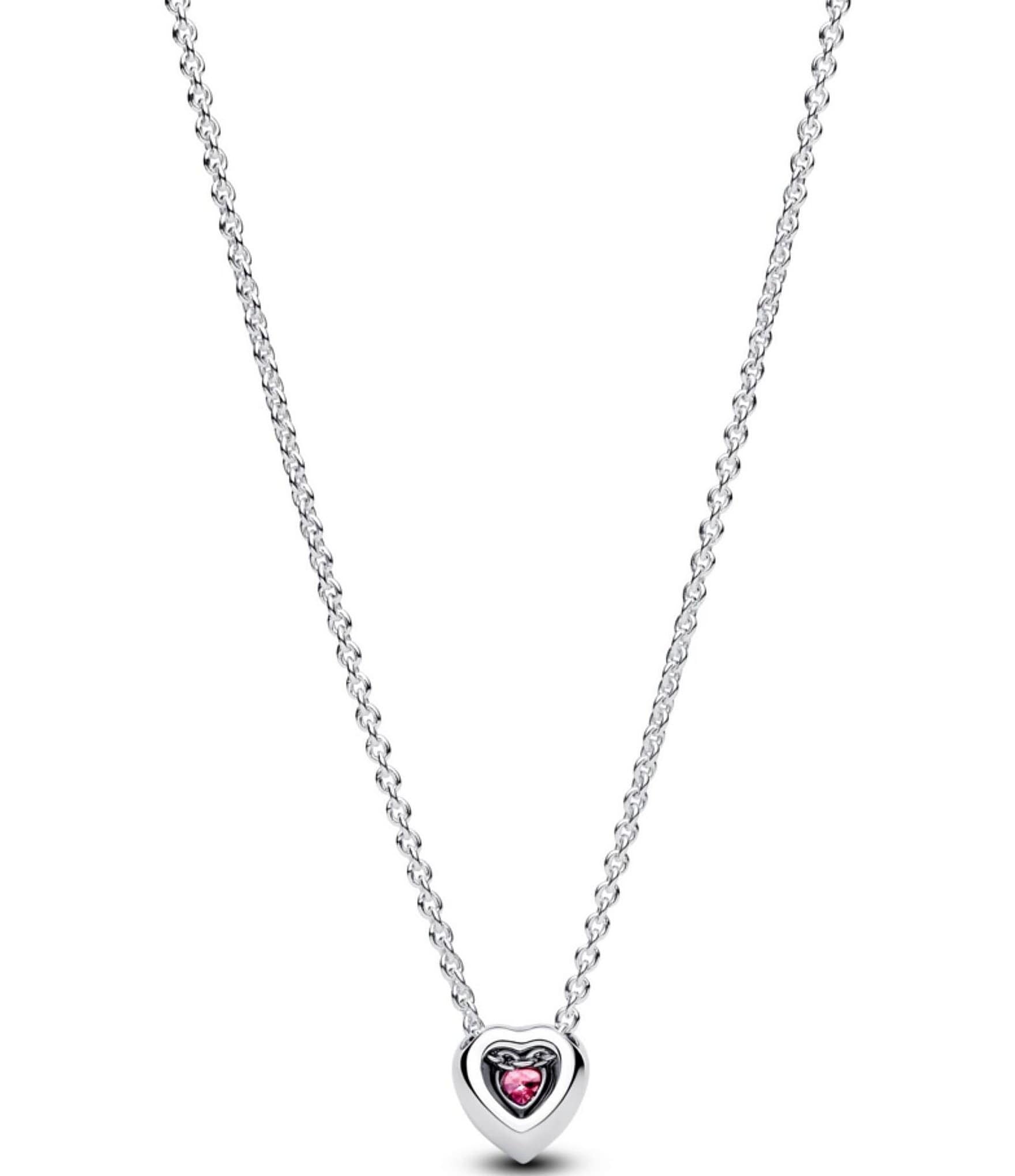 Pandora Pink Elevated Heart Short Pendant Sterling Silver Necklace