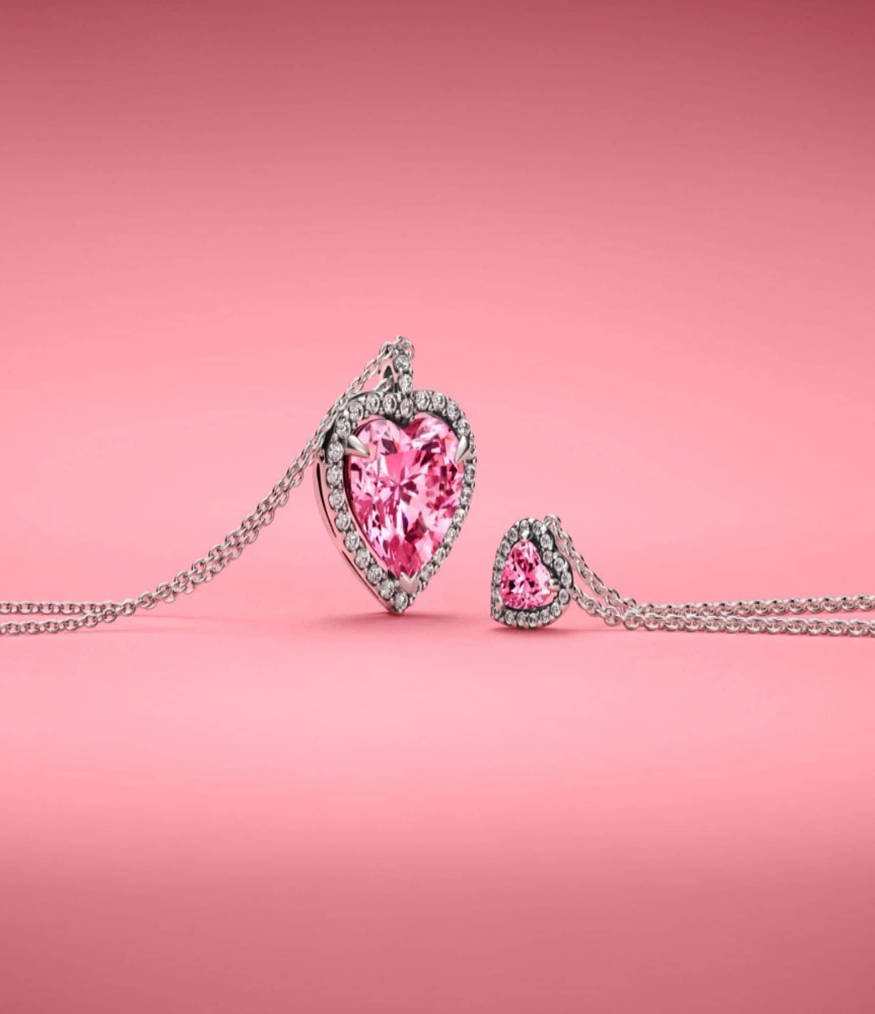 Pandora Pink Elevated Heart Short Pendant Sterling Silver Necklace