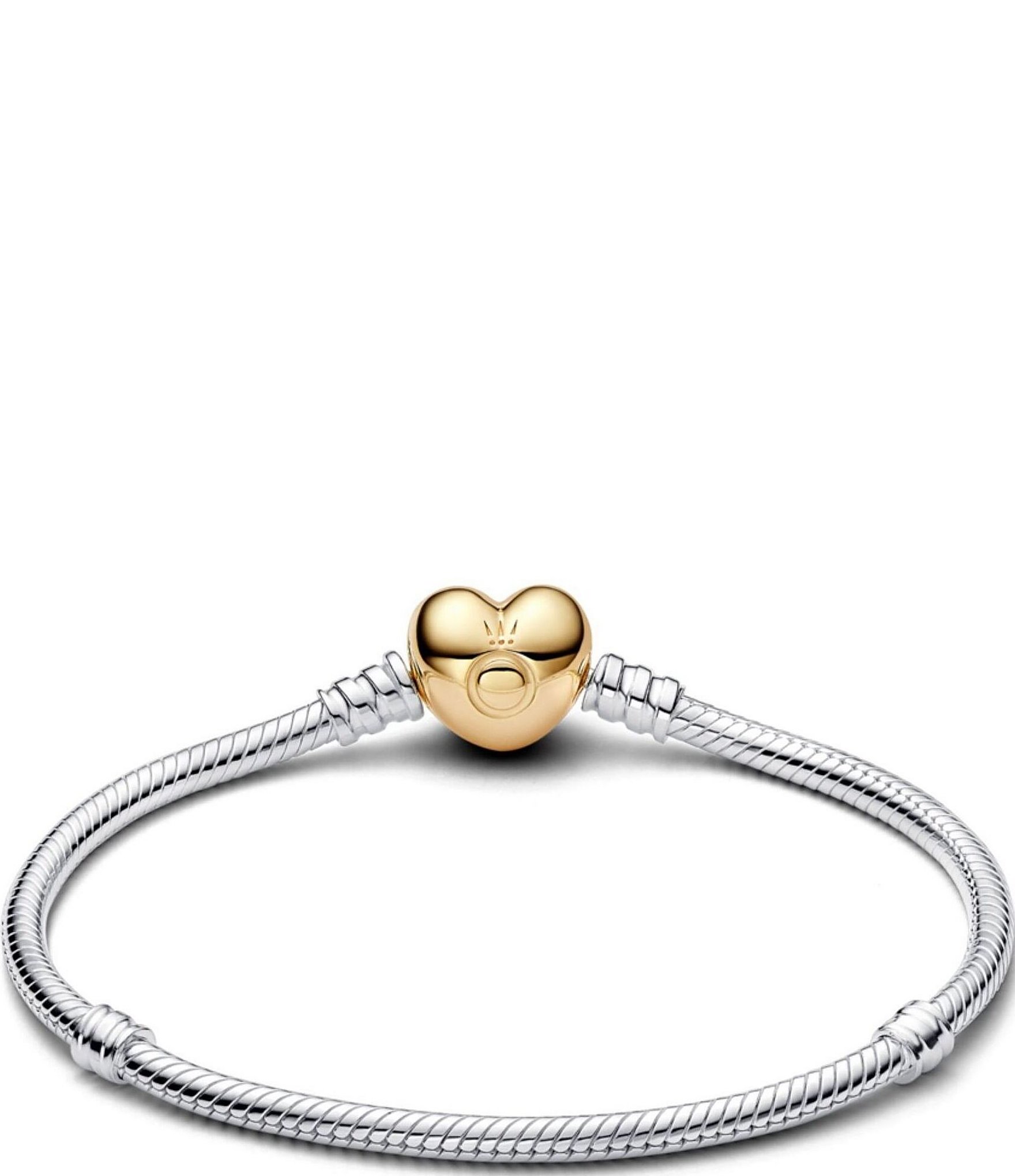 Pandora Two Tone Heart Clasp Snake Charm Bracelet