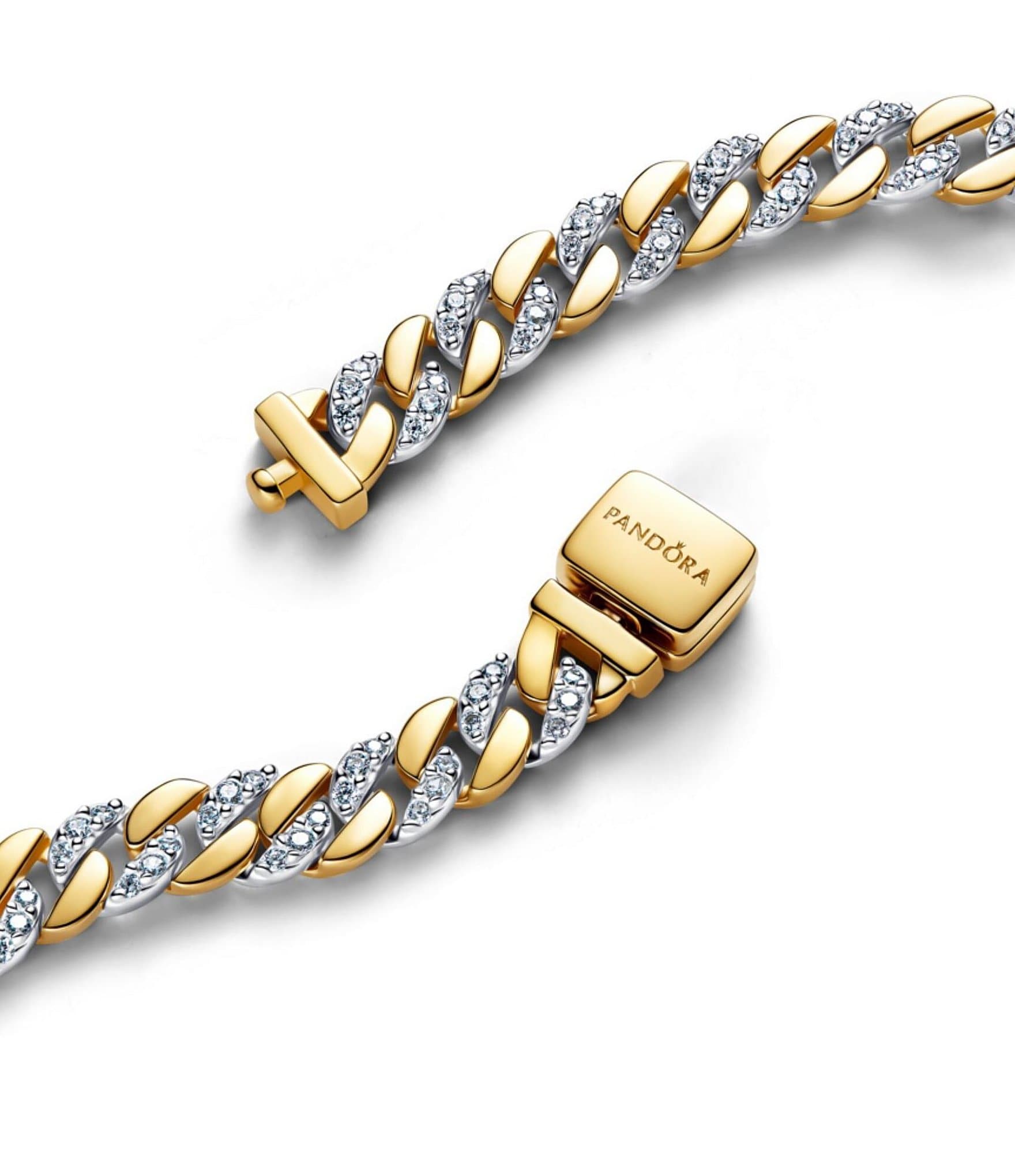 Pandora Two-Tone Pave Cuban Chain Bracelet