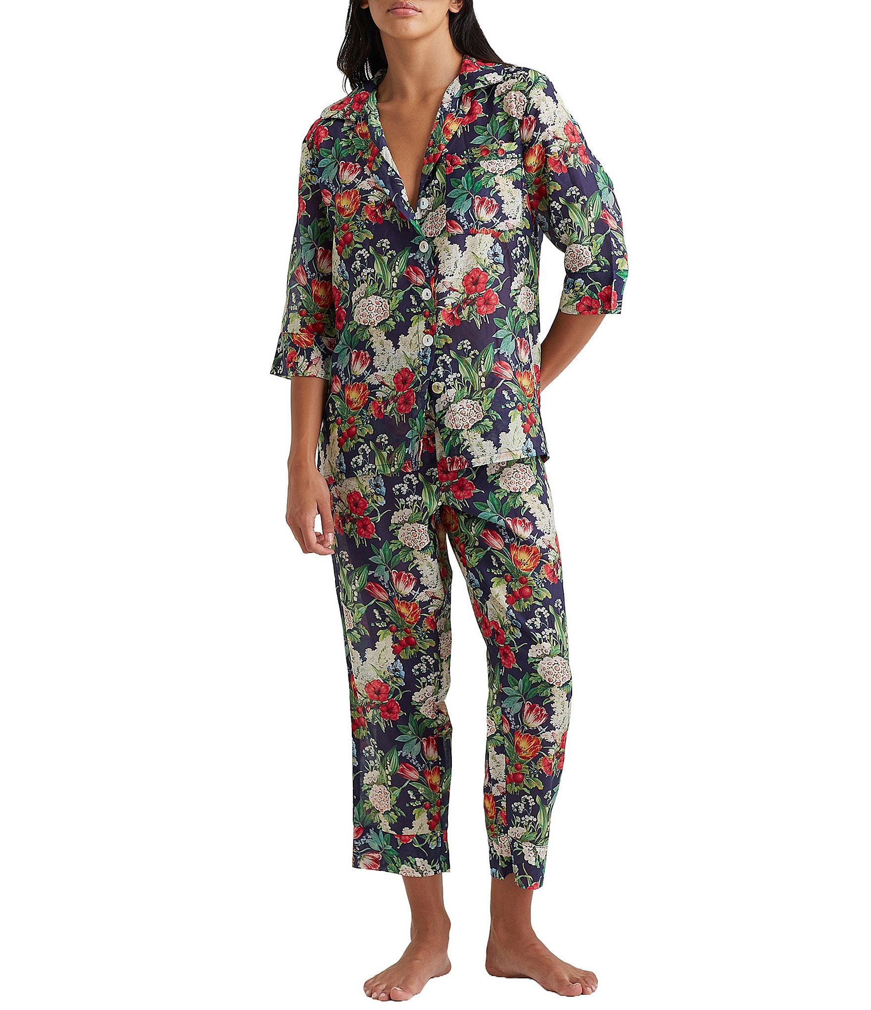 Papinelle Clara Woven 3/4 Sleeve Floral Print Pajama Set