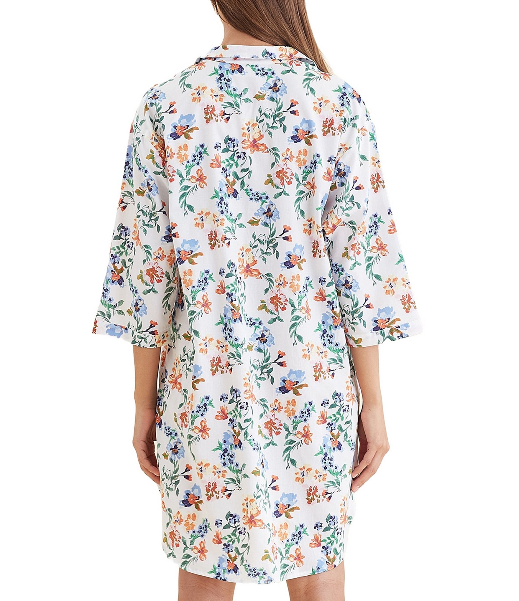 Papinelle Harper Sateen Floral 3/4 Sleeve Notch Collar Button-Front Sleepshirt