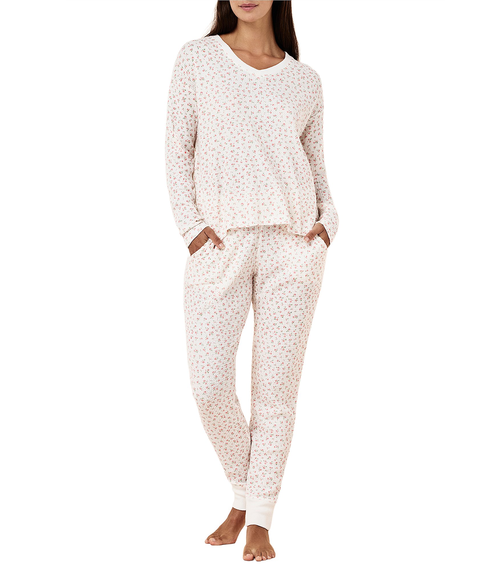 Papinelle Rosette Ditsy Print Long Sleeve V-Neck Knit Pajama Set