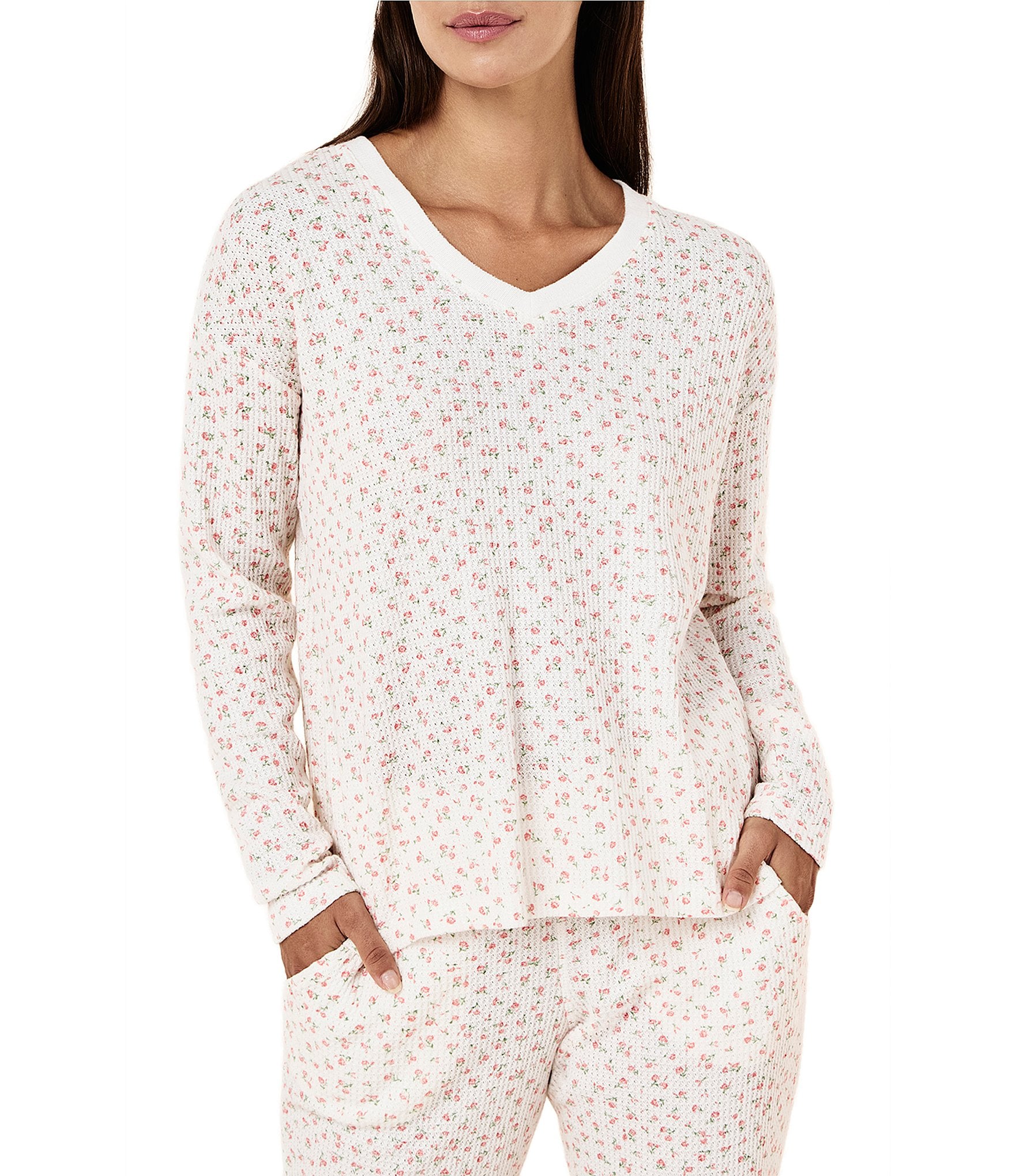 Papinelle Rosette Ditsy Print Long Sleeve V-Neck Knit Pajama Set