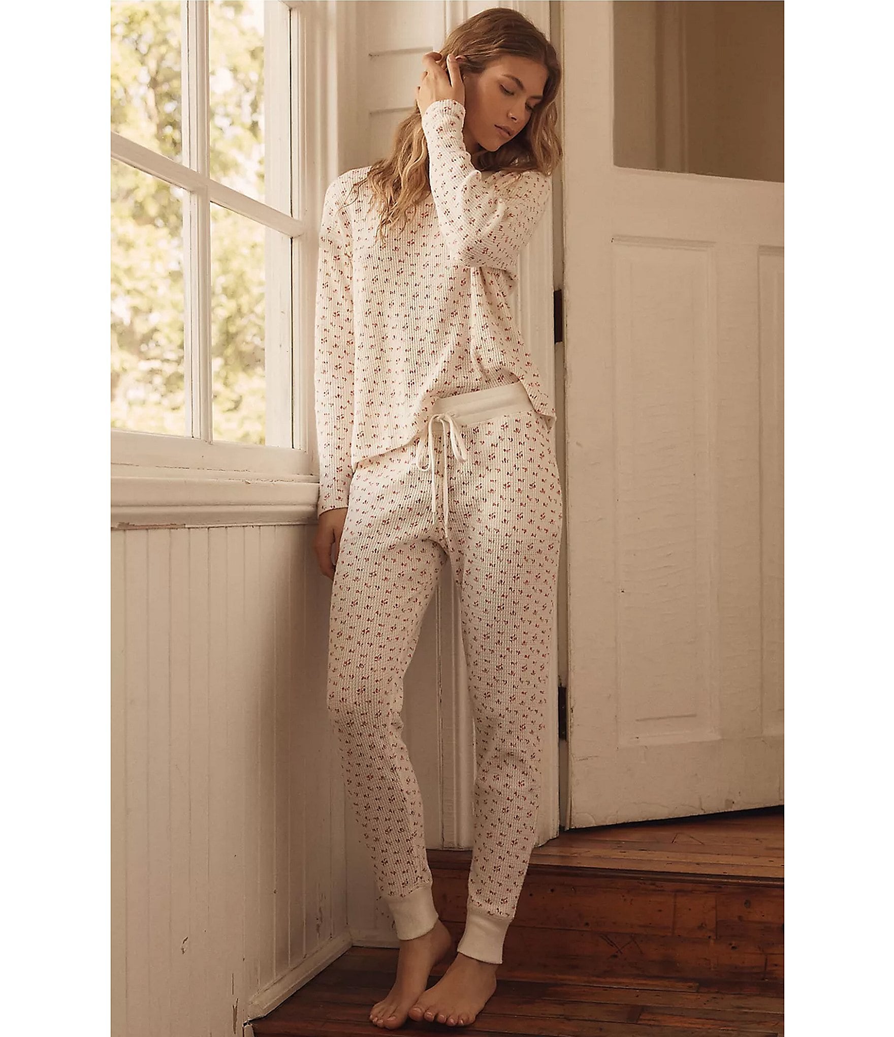Papinelle Rosette Ditsy Print Long Sleeve V-Neck Knit Pajama Set