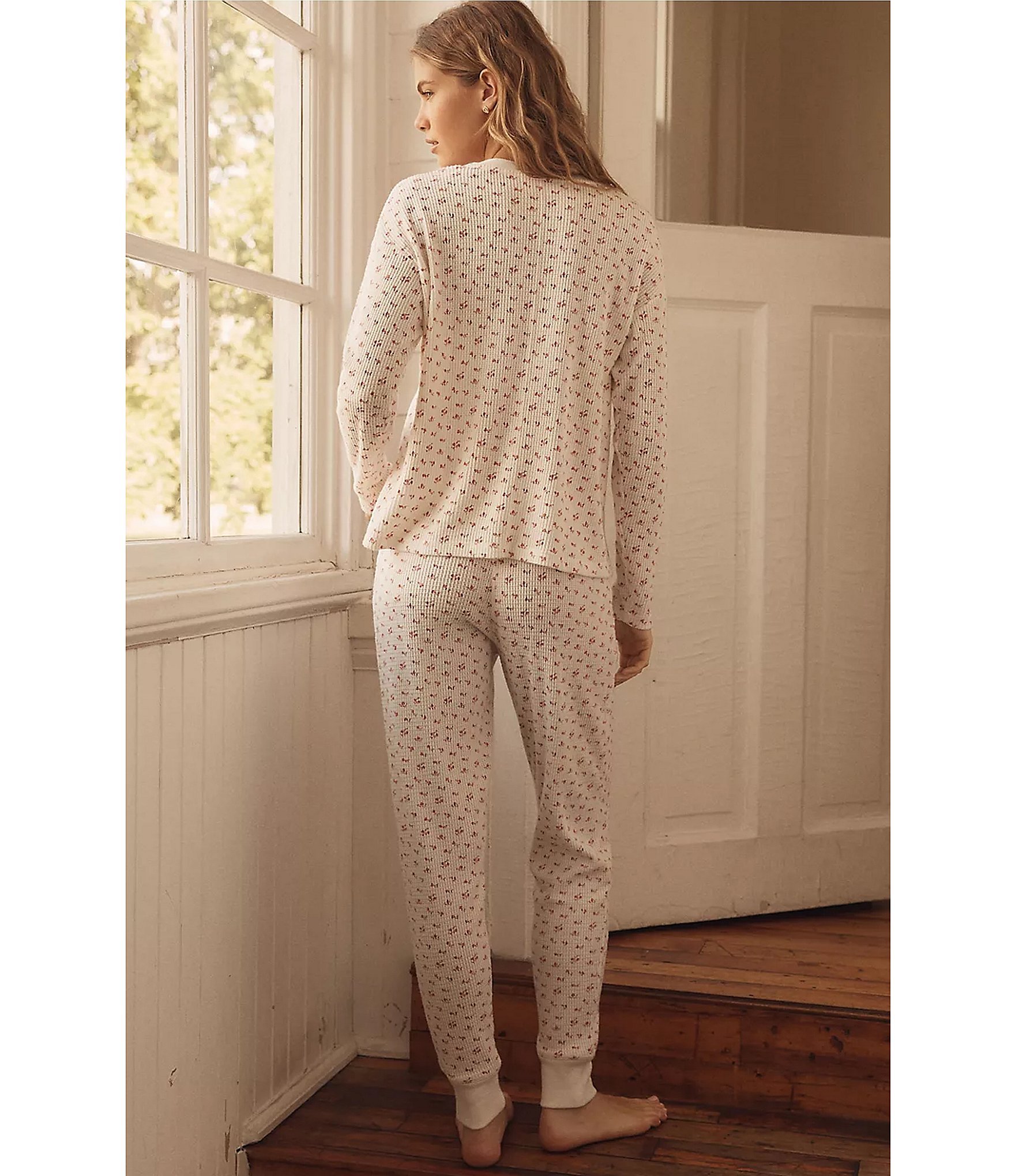 Papinelle Rosette Ditsy Print Long Sleeve V-Neck Knit Pajama Set