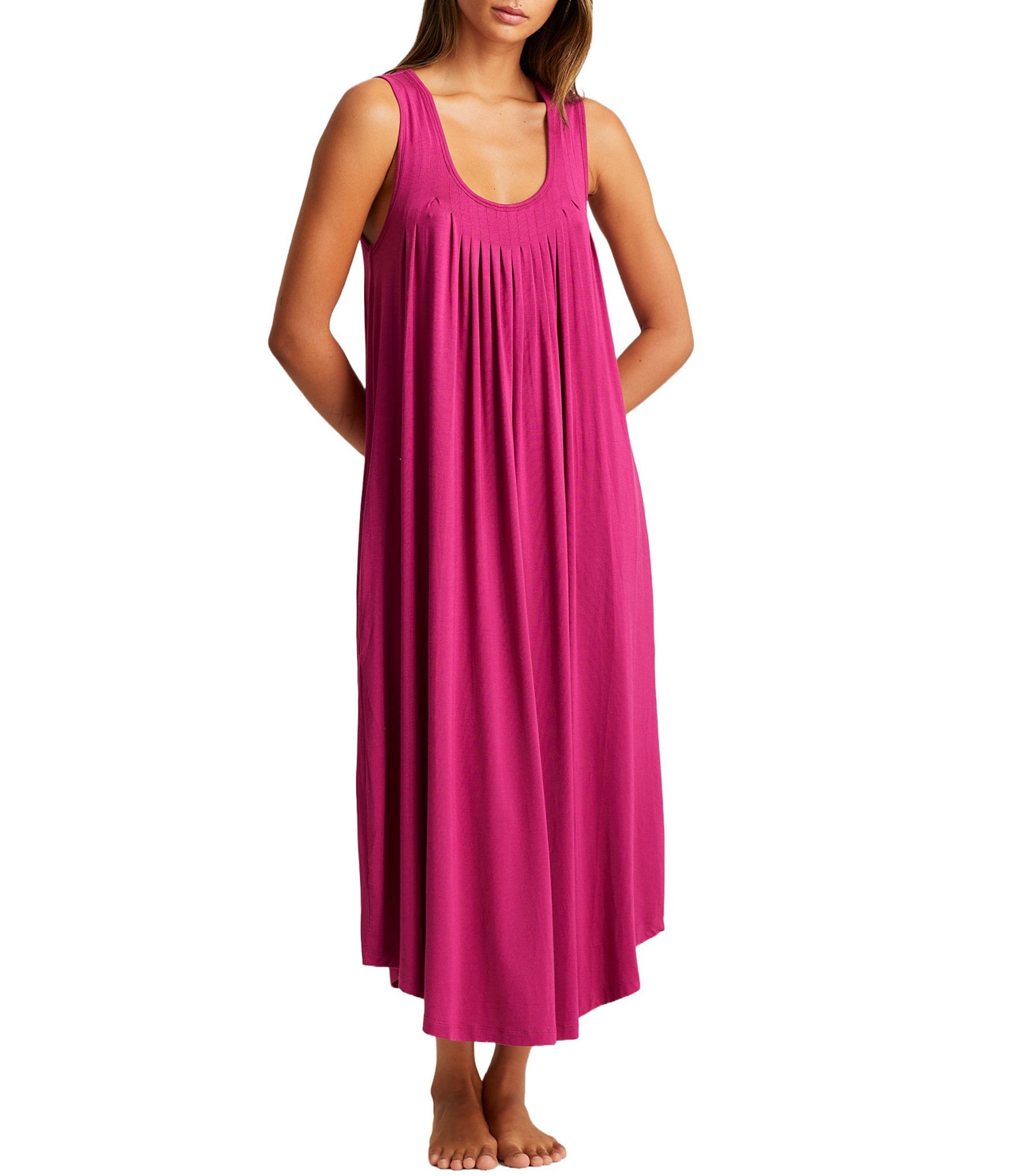 Papinelle Sleeveless Scoop Neck Soft Modal Pleated Nightgown