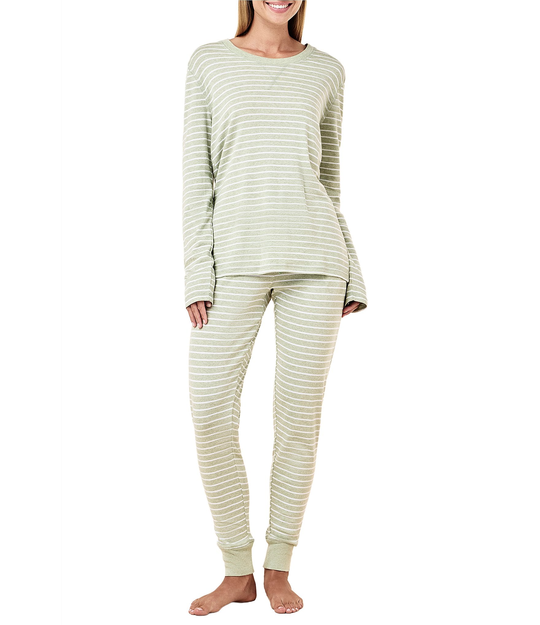 Papinelle Striped Long Sleeve Crew Neck Knit Pajama Set