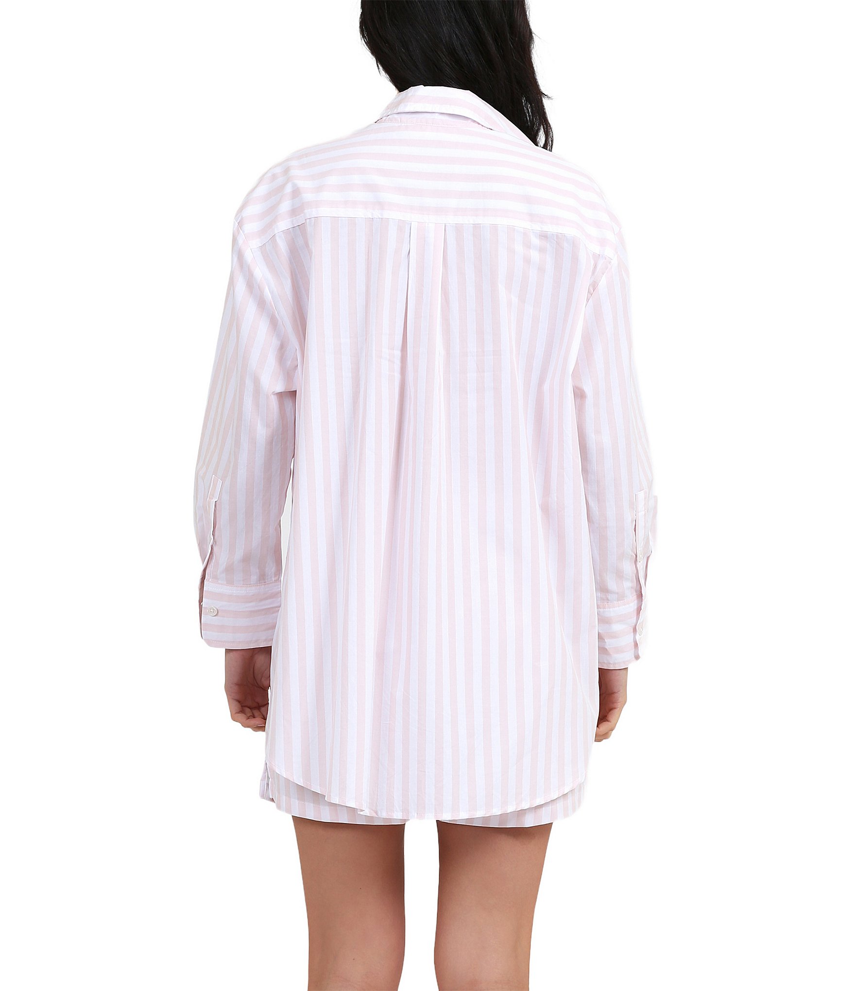 Papinelle Striped Long Sleeve Notch Collar & Shorty Woven Pajama Set