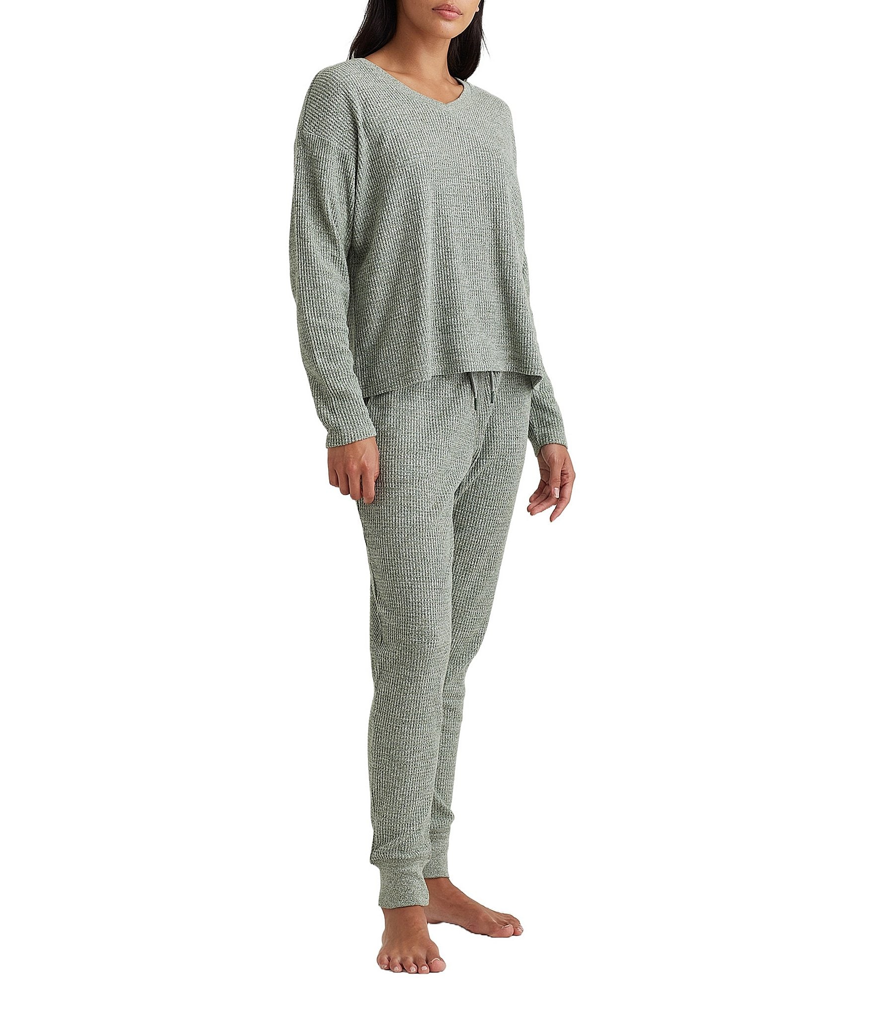 Papinelle Waffle Textured Long Sleeve V-Neck Knit Lounge Set