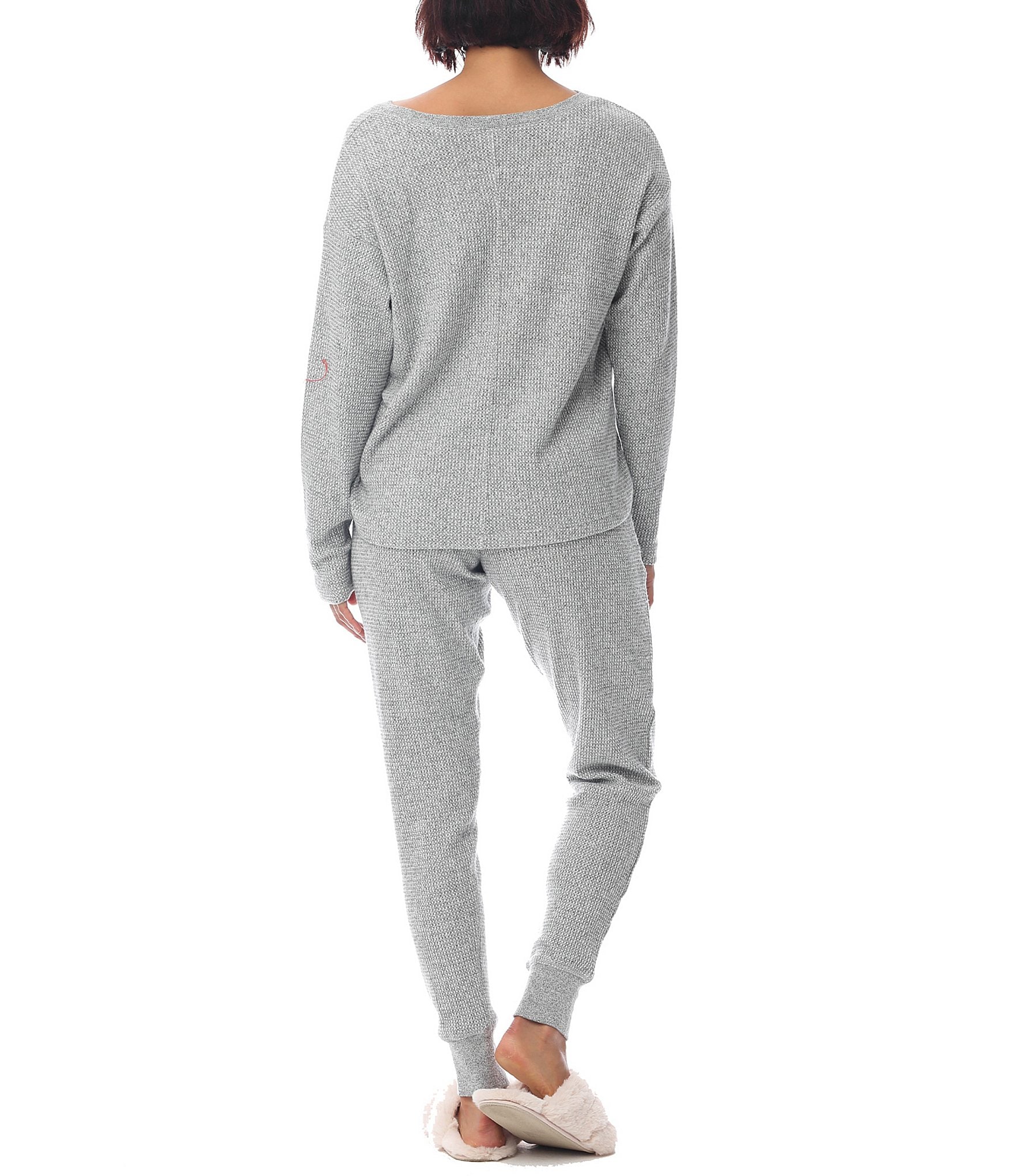 Papinelle Waffle Textured Long Sleeve V-Neck Knit Lounge Set