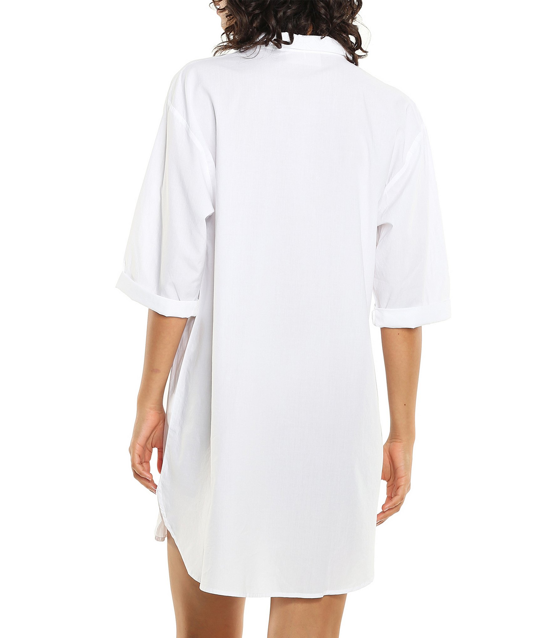 Papinelle Whale Beach Solid Woven Button Front Nightshirt