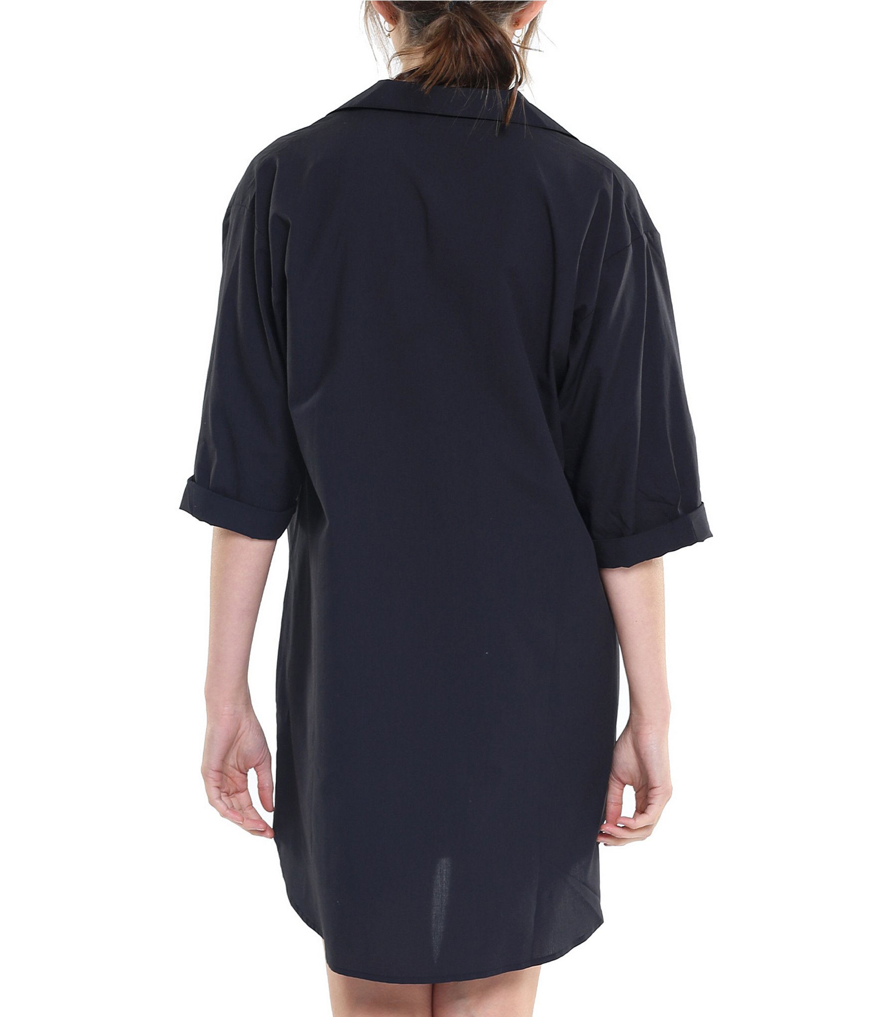 Papinelle Whale Beach Solid Woven Button Front Nightshirt