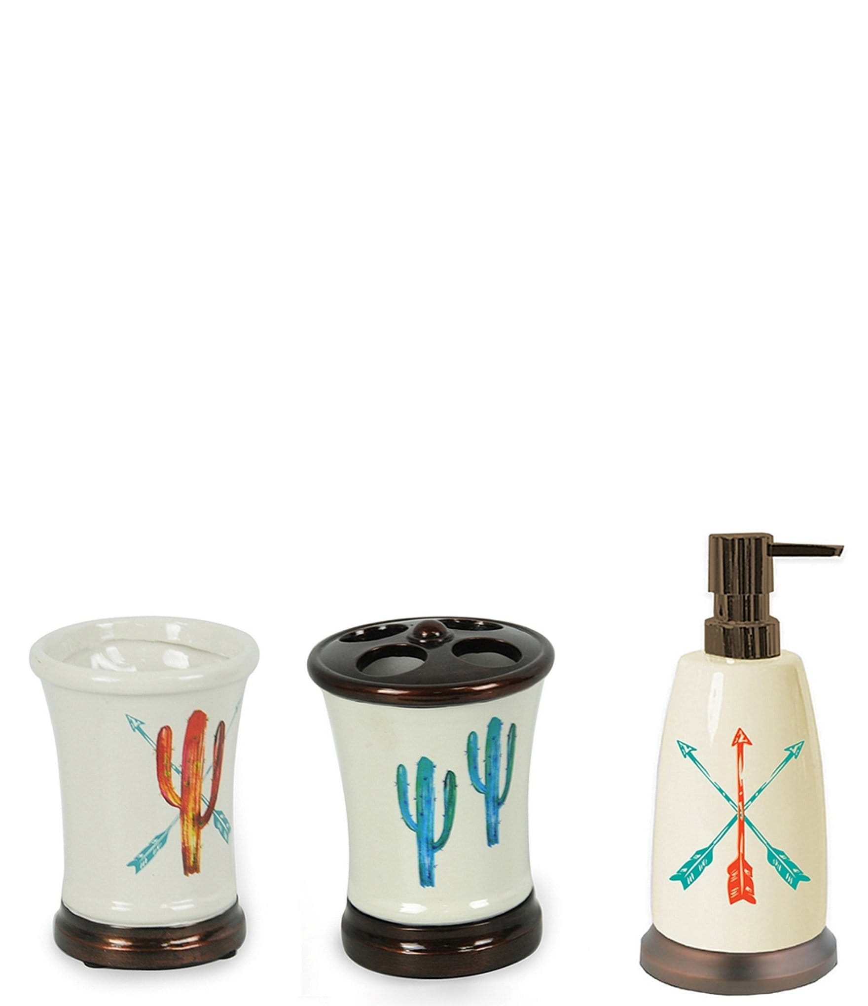 Paseo Road by HiEnd Accents Southwestern Ceramic Cactus & Arrow Countertop Bathroom Accessory Set