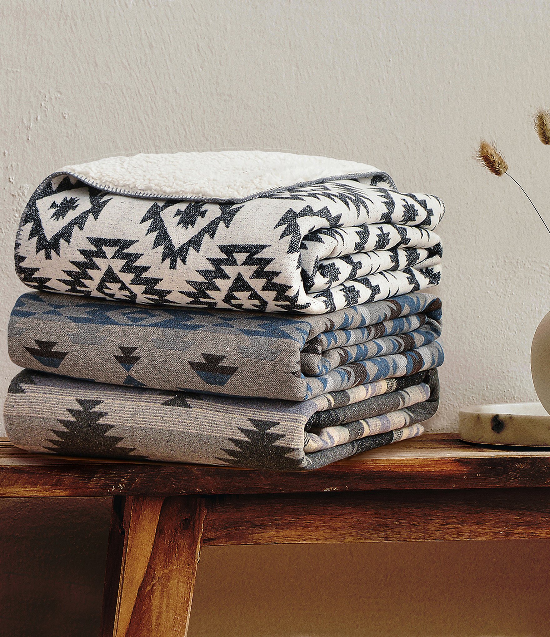HiEnd Accents x Paseo Road Southwestern Geometric Reversible Shearling Throw Blanket
