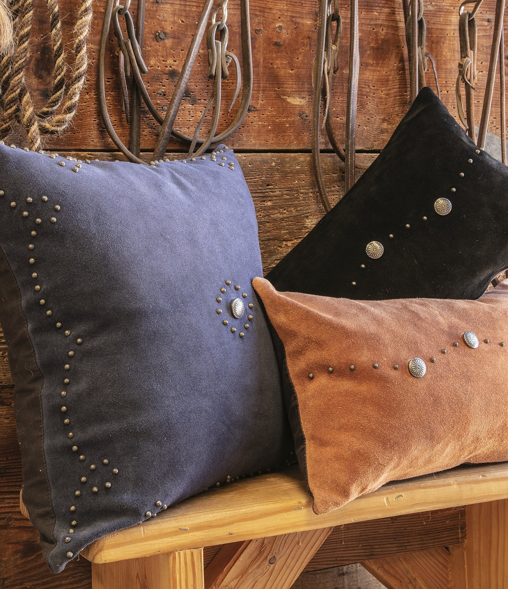 Paseo Road by HiEnd Accents Western Suede Antique Silver Concho & Studded Lumbar Pillow