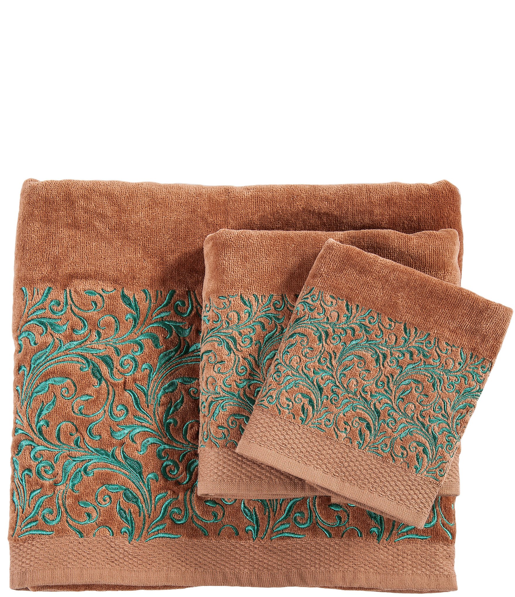 Handmade 3-piece Dark Brown Bath Towel Set Trimmed With Dark Brown