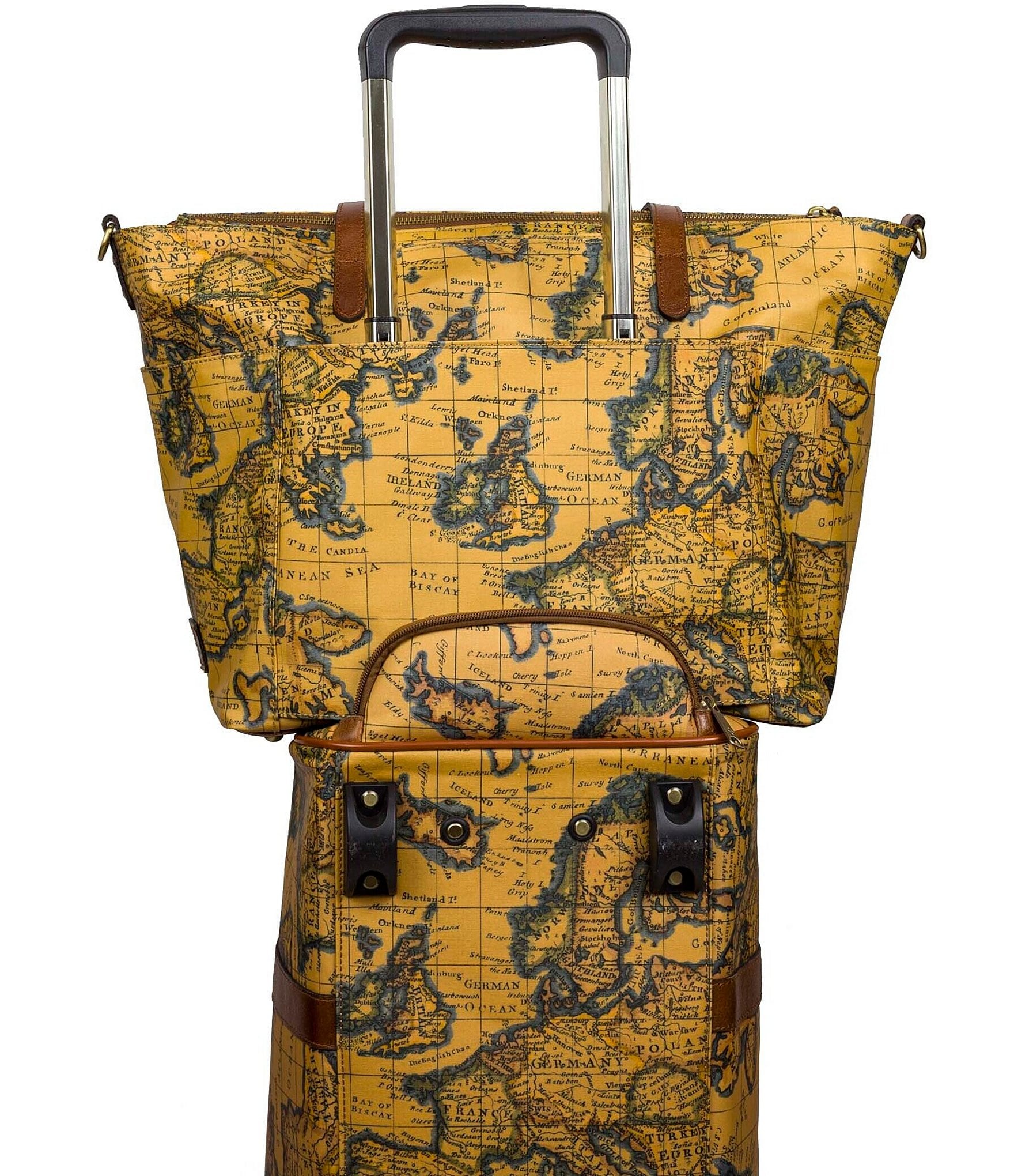 Patricia Nash European Map Soft Side Collection Avola Trolley Wheeled Duffle Bag