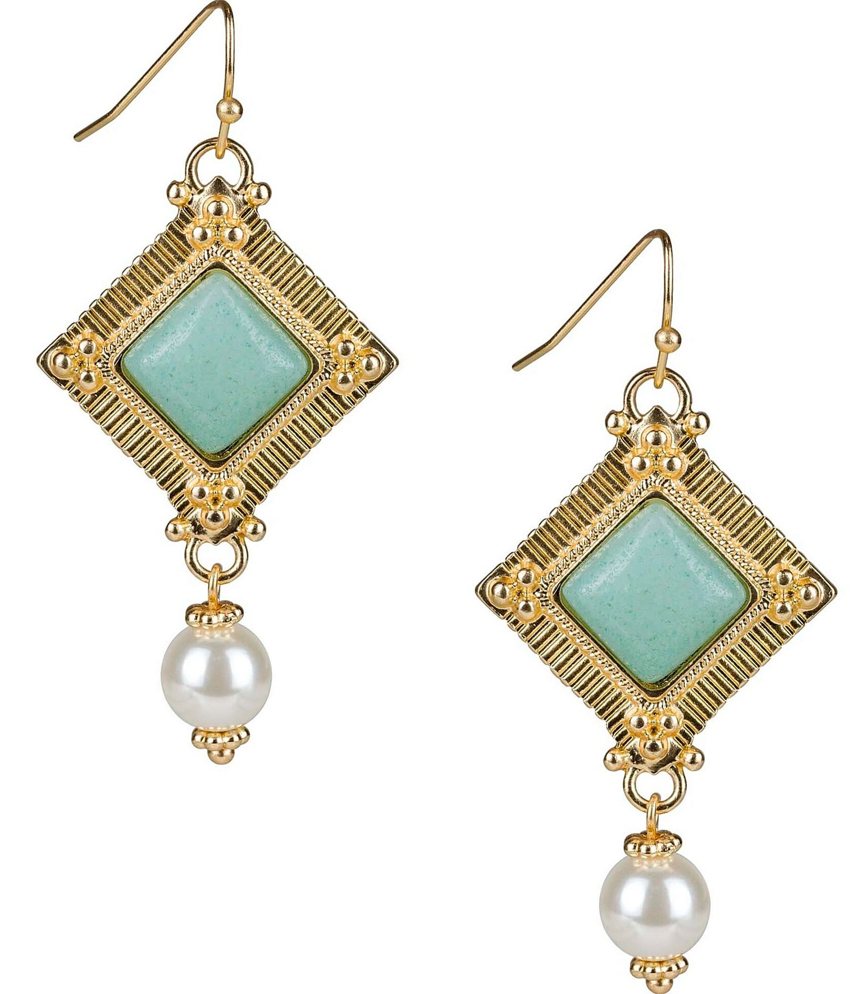 Patricia Nash Amazonite Square and Pearl Drop Earrings