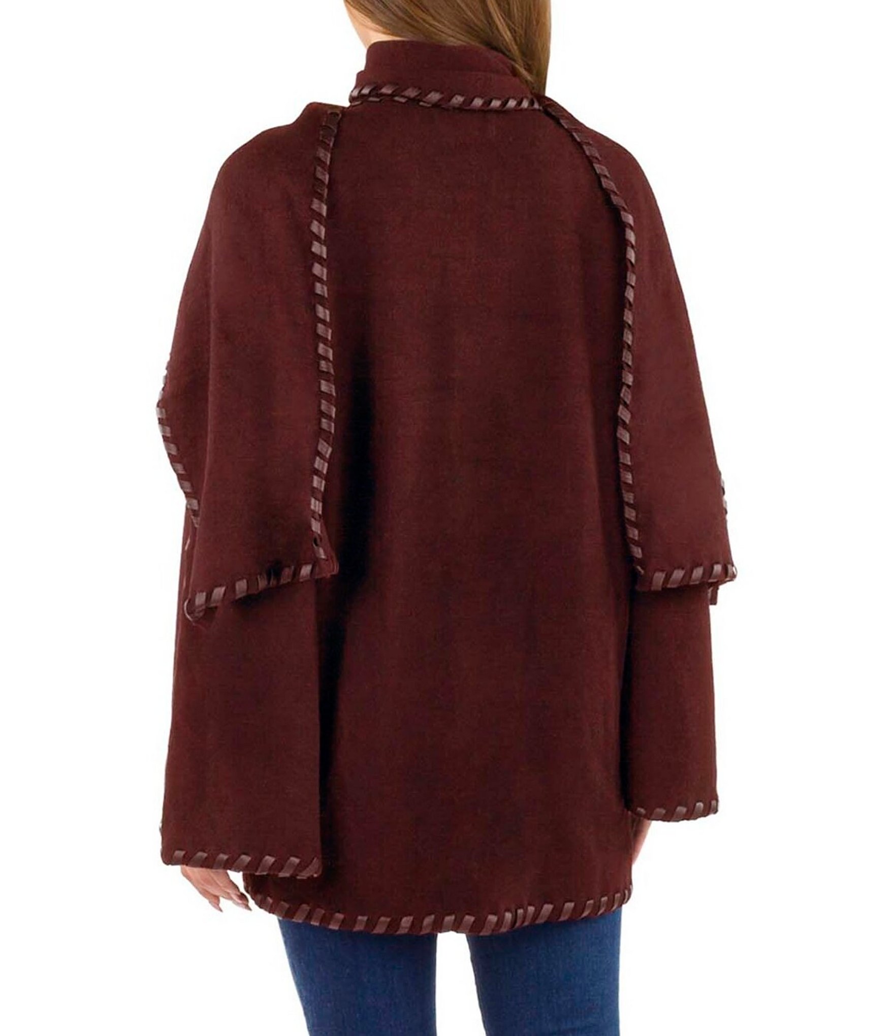 Patricia Nash Batwing Whipstitch Button Front Layered Cape