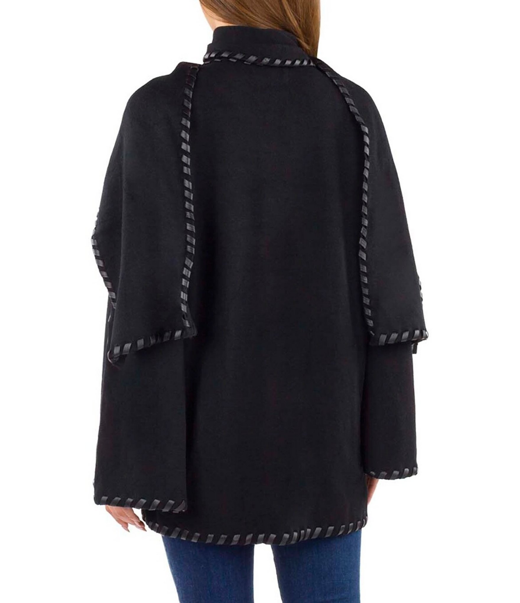 Patricia Nash Batwing Whipstitch Button Front Layered Cape